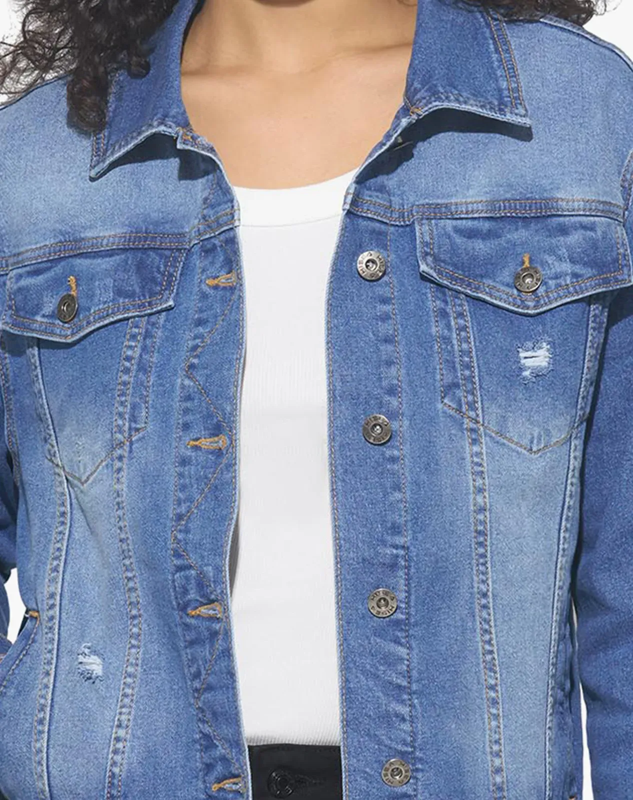 Stone washed blue Women's Stretch Long Sleeve Denim Jacket for GZ33WCP image 4