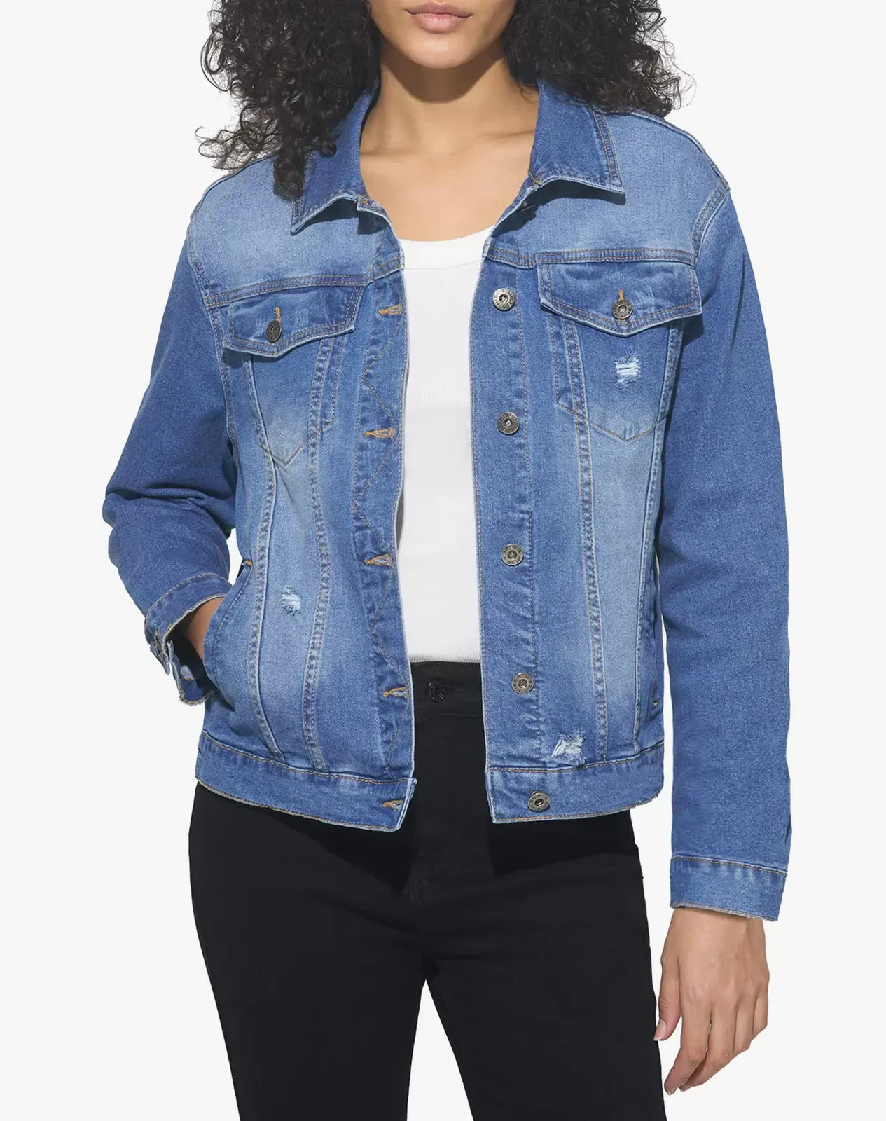 Stone washed blue Women's Stretch Long Sleeve Denim Jacket for GZ33WCP image 2