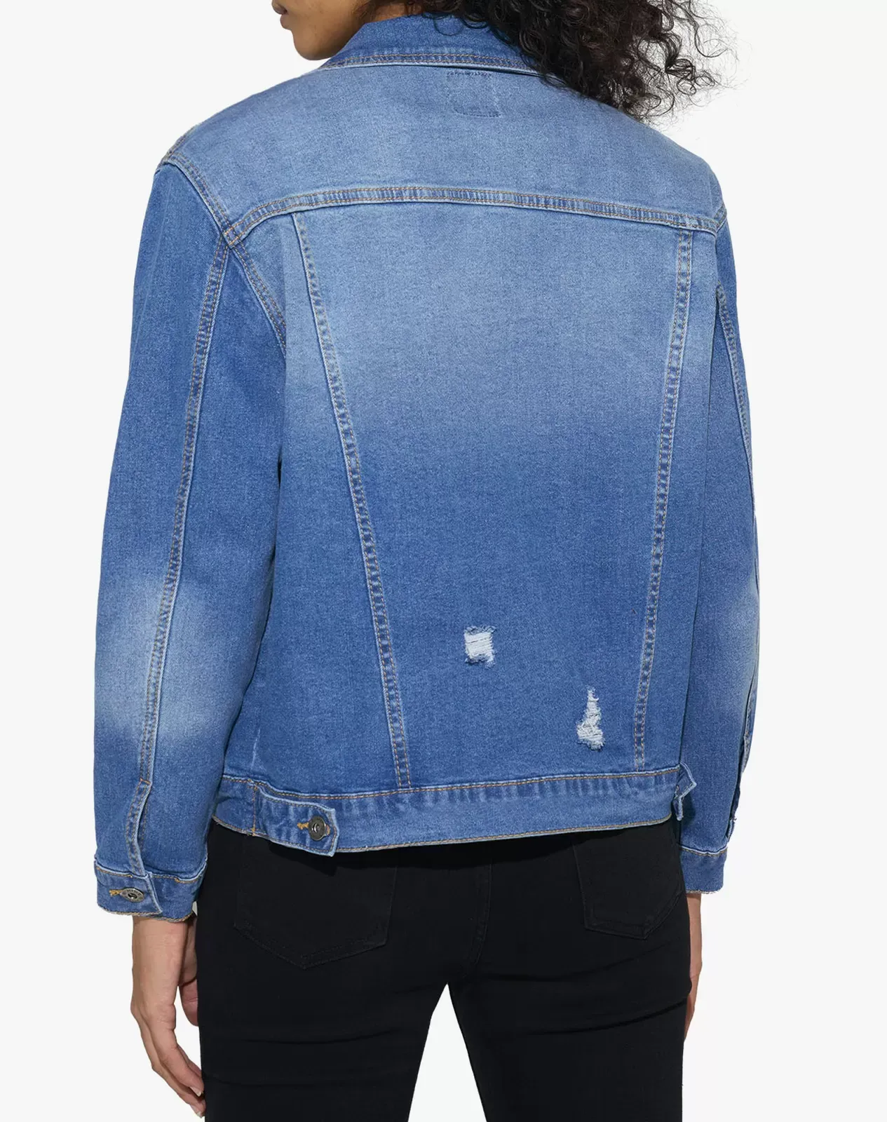 Stone washed blue Women's Stretch Long Sleeve Denim Jacket for GZ33WCP image 3