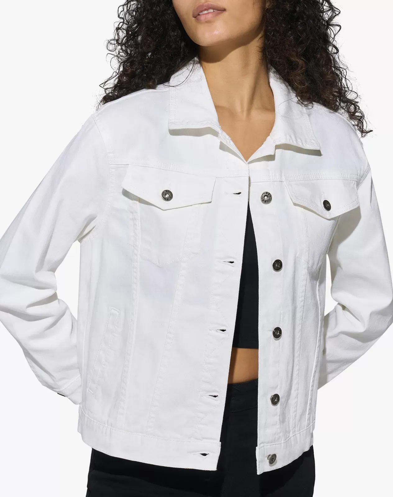 White Women's Stretch Long Sleeve Denim Jacket for GZ33WCP image 2