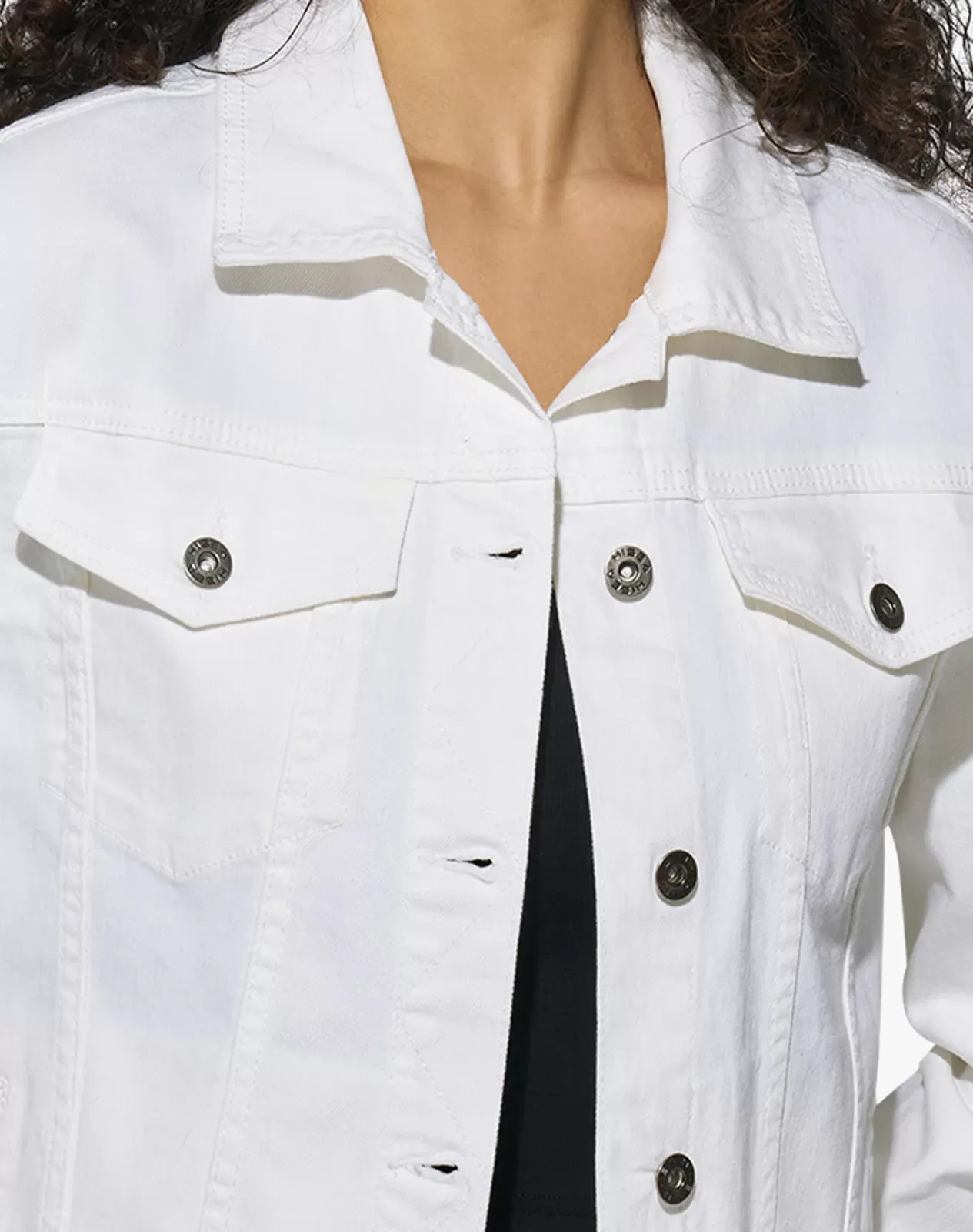 White Women's Stretch Long Sleeve Denim Jacket for GZ33WCP image 4