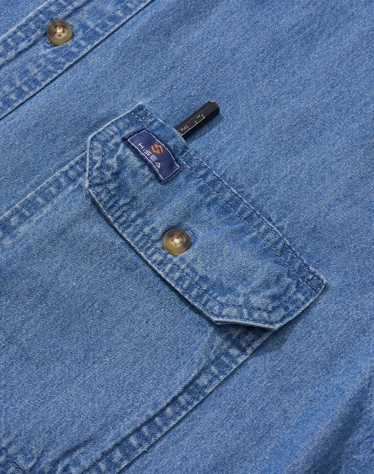 Navy Men's Regular Fit Denim Button-Up Shirt for GZ34MCP image 3