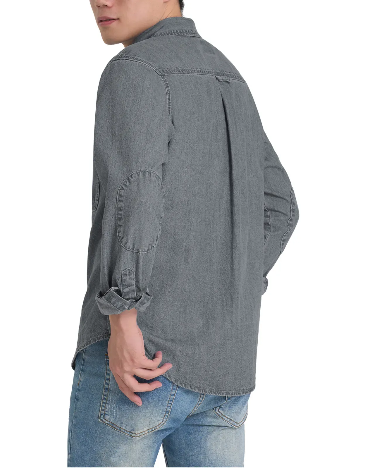 Grey Men's Regular Fit Denim Button-Up Shirt for GZ34MCP image 2