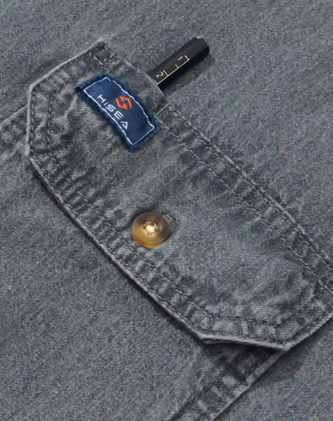 Grey Men's Regular Fit Denim Button-Up Shirt for GZ34MCP image 4