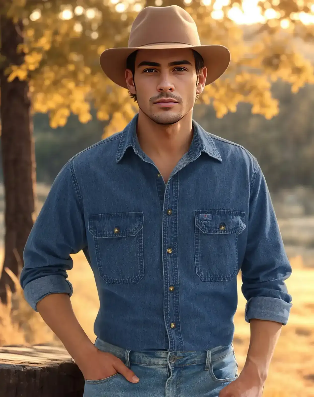 Men's Regular Fit Denim Button-Up Shirt for GZ34MCP image 6