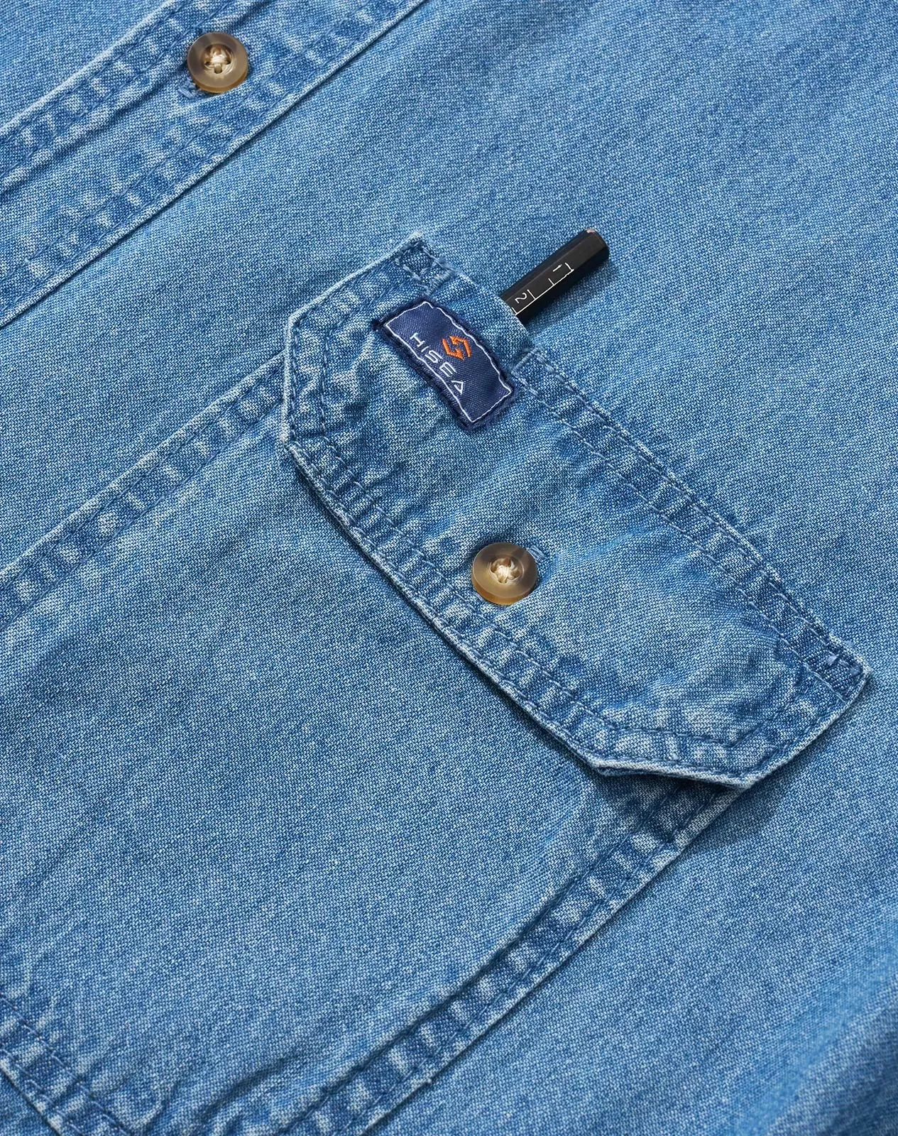 Stone washed blue Men's Regular Fit Denim Button-Up Shirt for GZ34MCP image 3