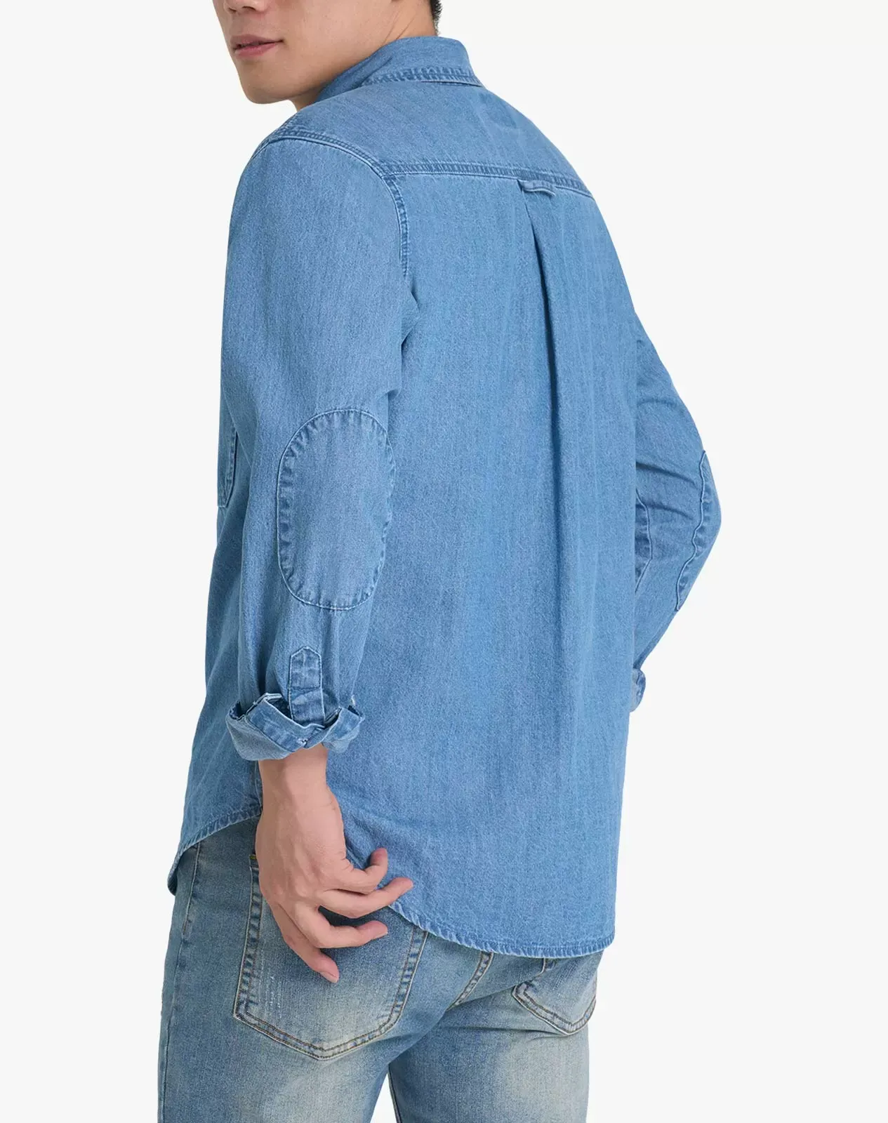 Stone washed blue Men's Regular Fit Denim Button-Up Shirt for GZ34MCP image 6