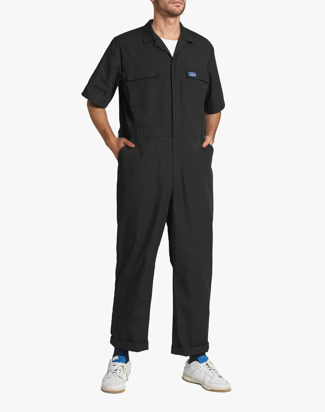 Black Men's Short-Sleeve Work Coverall with Utility Pockets | HISEA