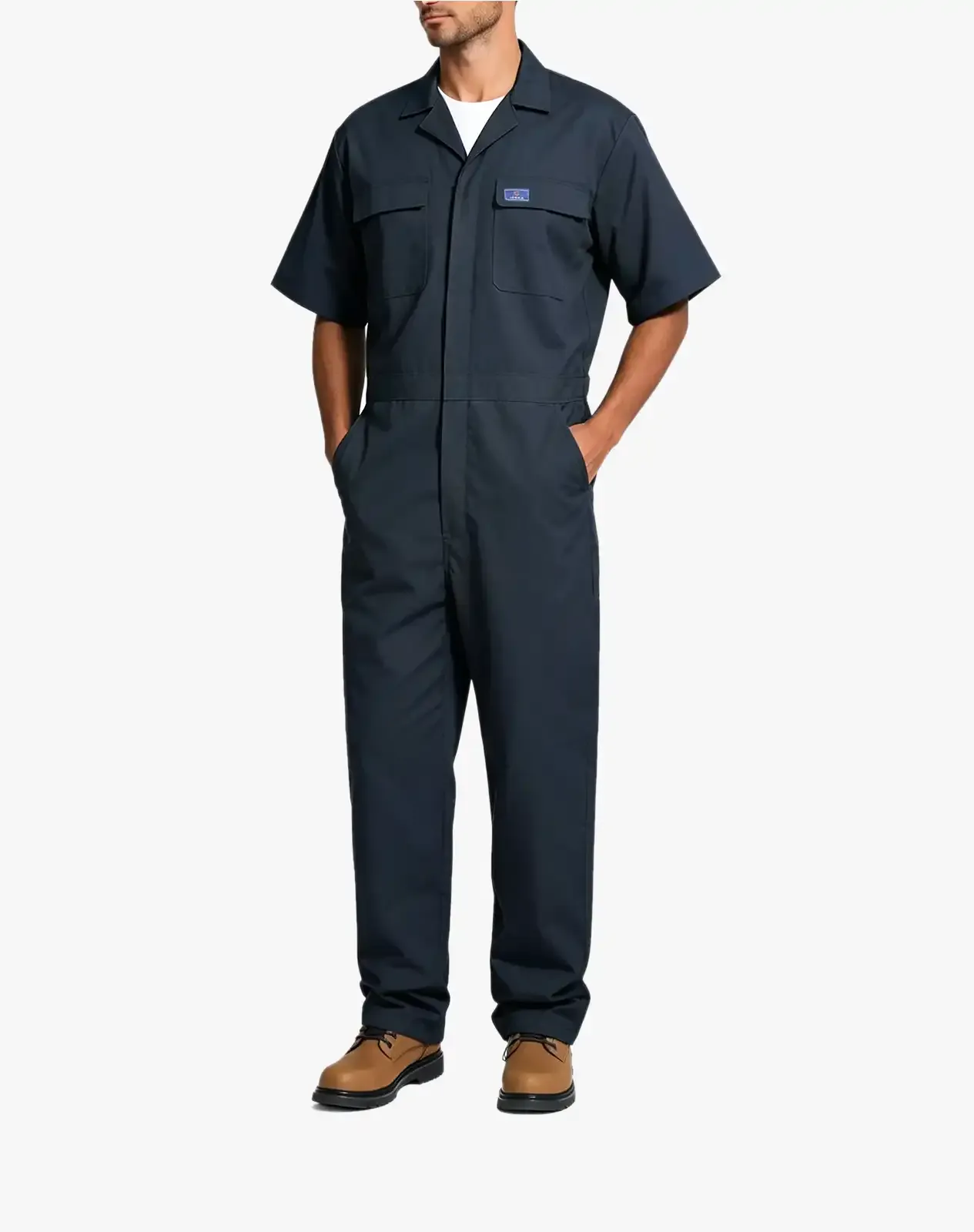 Dark navy Men's Short-Sleeve Work Coverall with Utility Pockets for GZ38MCP image 3
