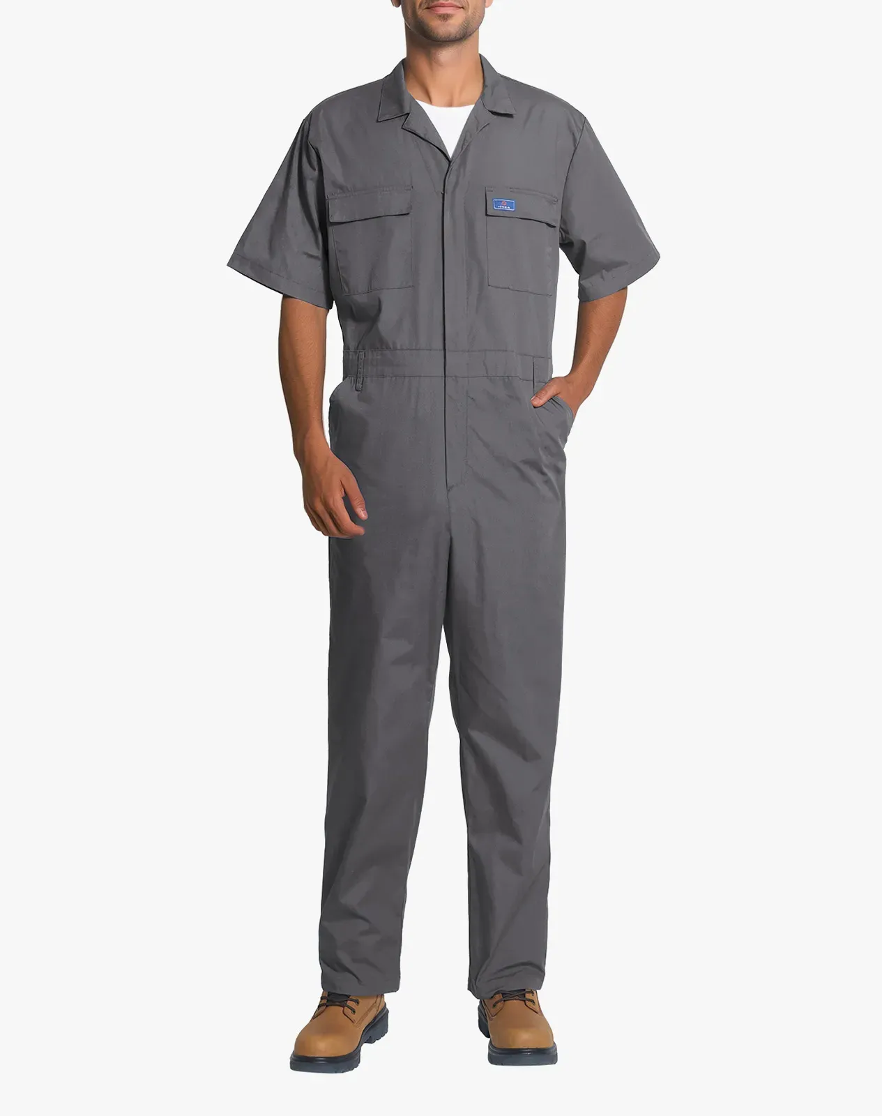 Grey Men's Short-Sleeve Work Coverall with Utility Pockets Forge