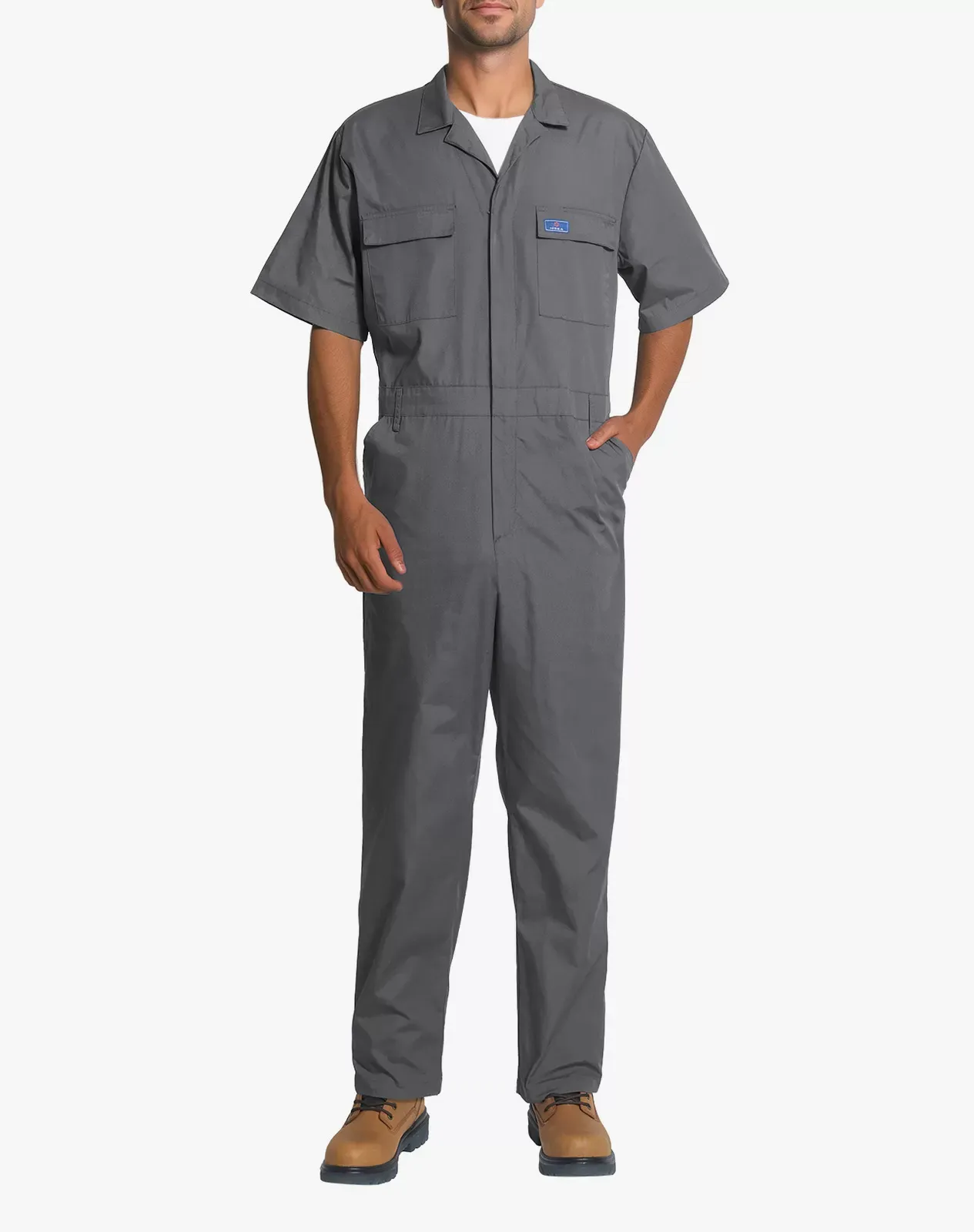 UTILITY GARMENTS SUPPLYグレー MA-1 Grey Men's Short-Sleeve Work Coverall with Utility Pockets | HISEA