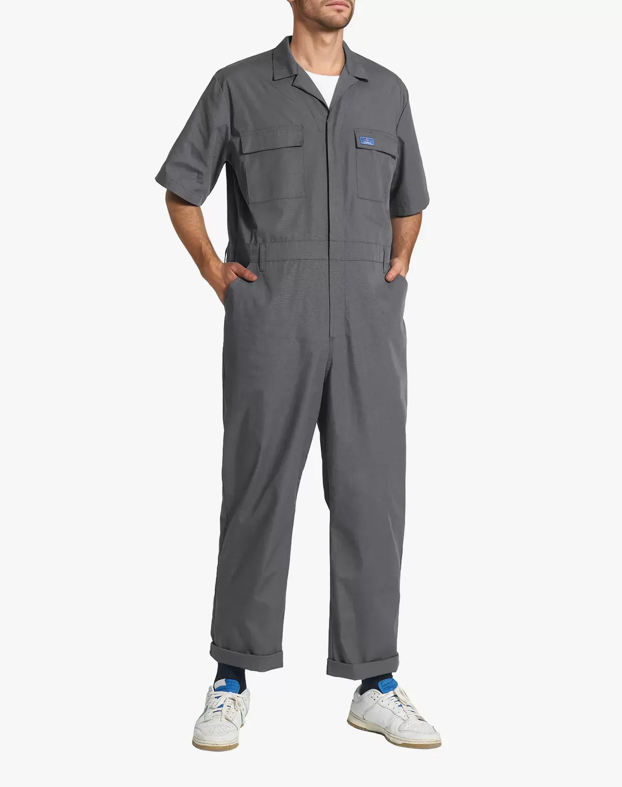 Navy Men's Short-Sleeve Work Coverall with Utility Pockets | HISEA