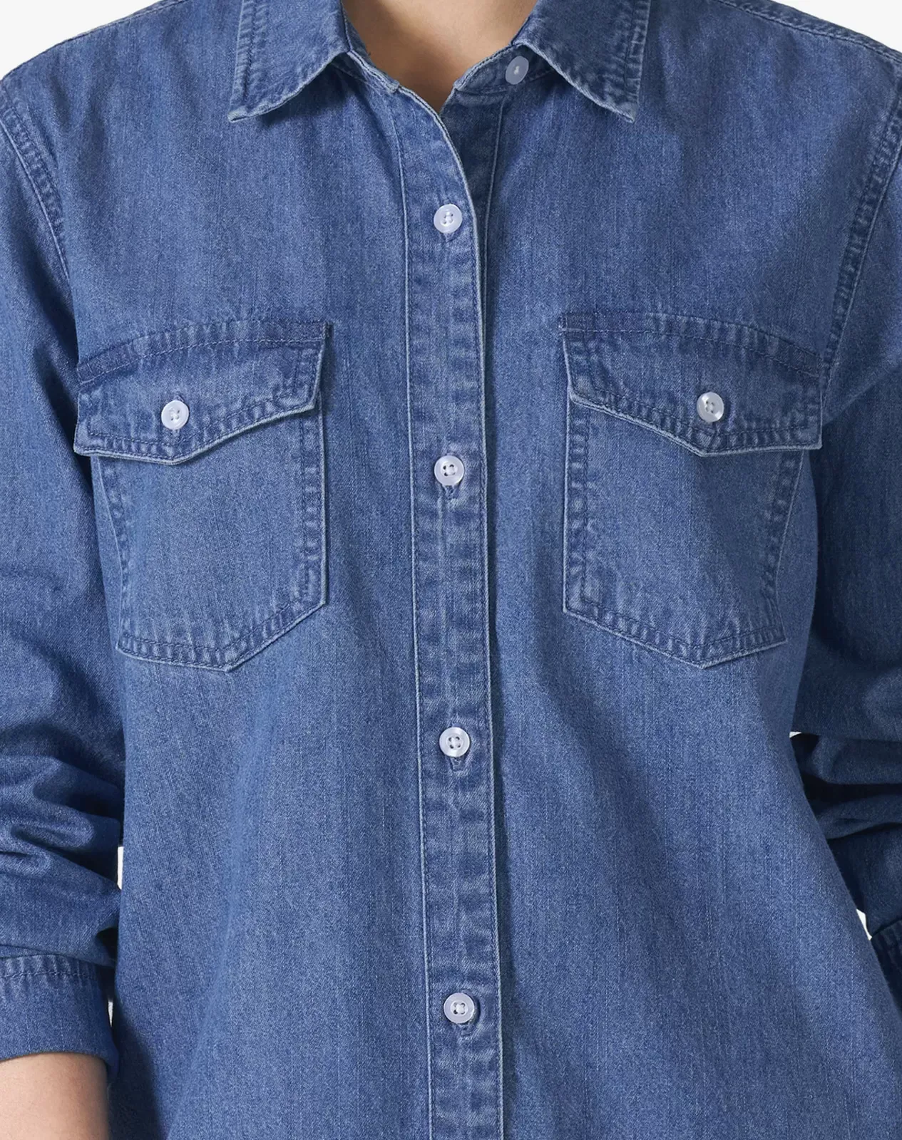 Navy Women's Lightweight Long-Sleeve Chambray Shirt for GZ39WCP image 2