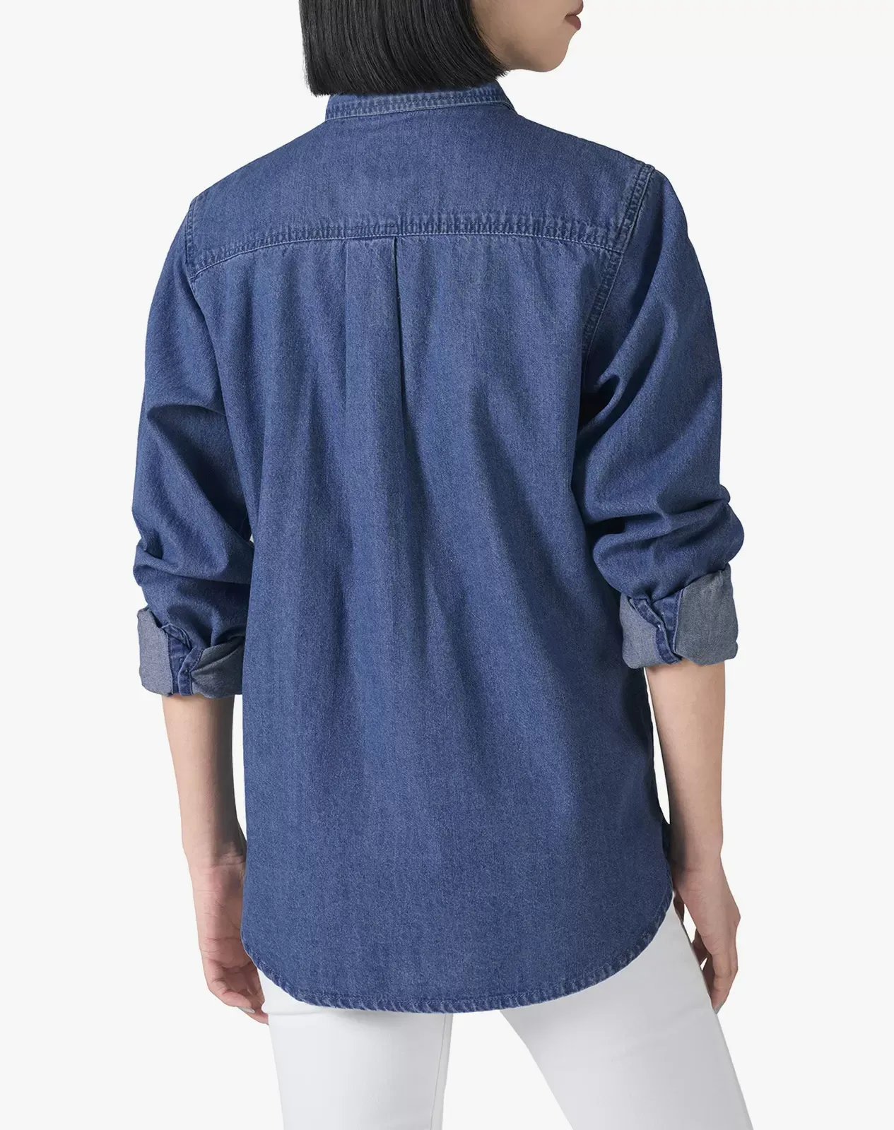 Navy Women's Lightweight Long-Sleeve Chambray Shirt for GZ39WCP image 6