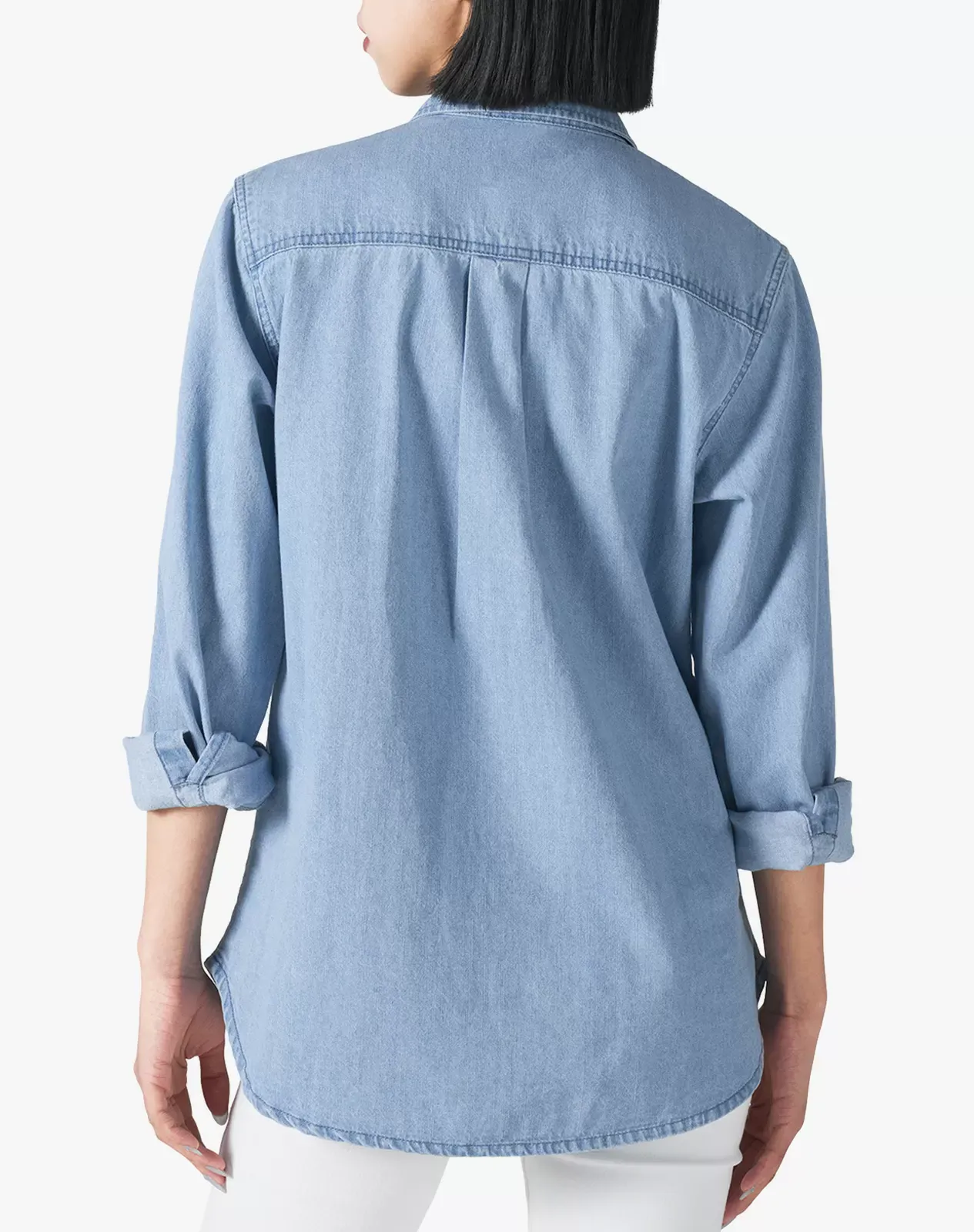 Stone washed blue Women's Lightweight Long-Sleeve Chambray Shirt for GZ39WCP image 6