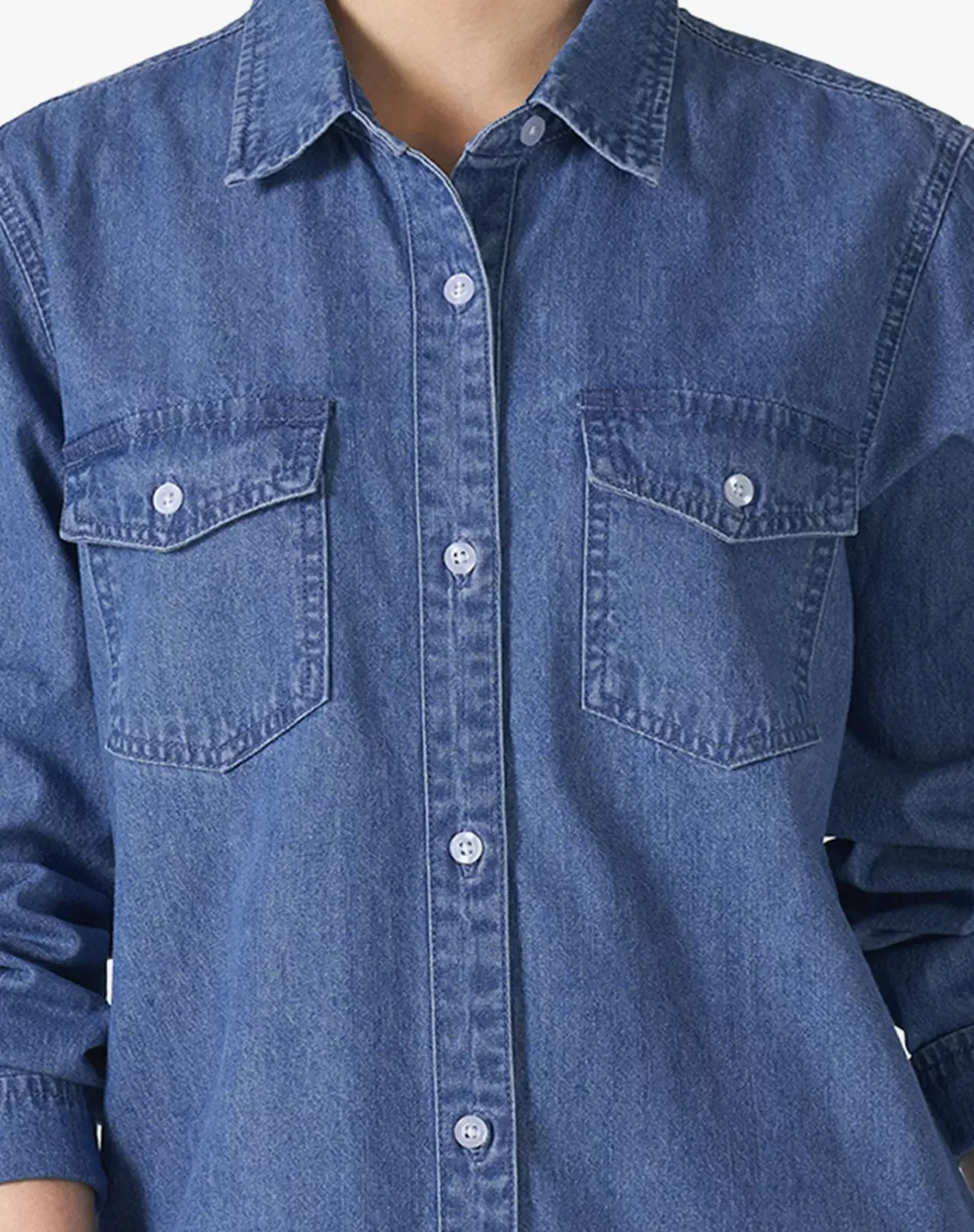 Blue Women's Lightweight Long-Sleeve Chambray Shirt | HISEA