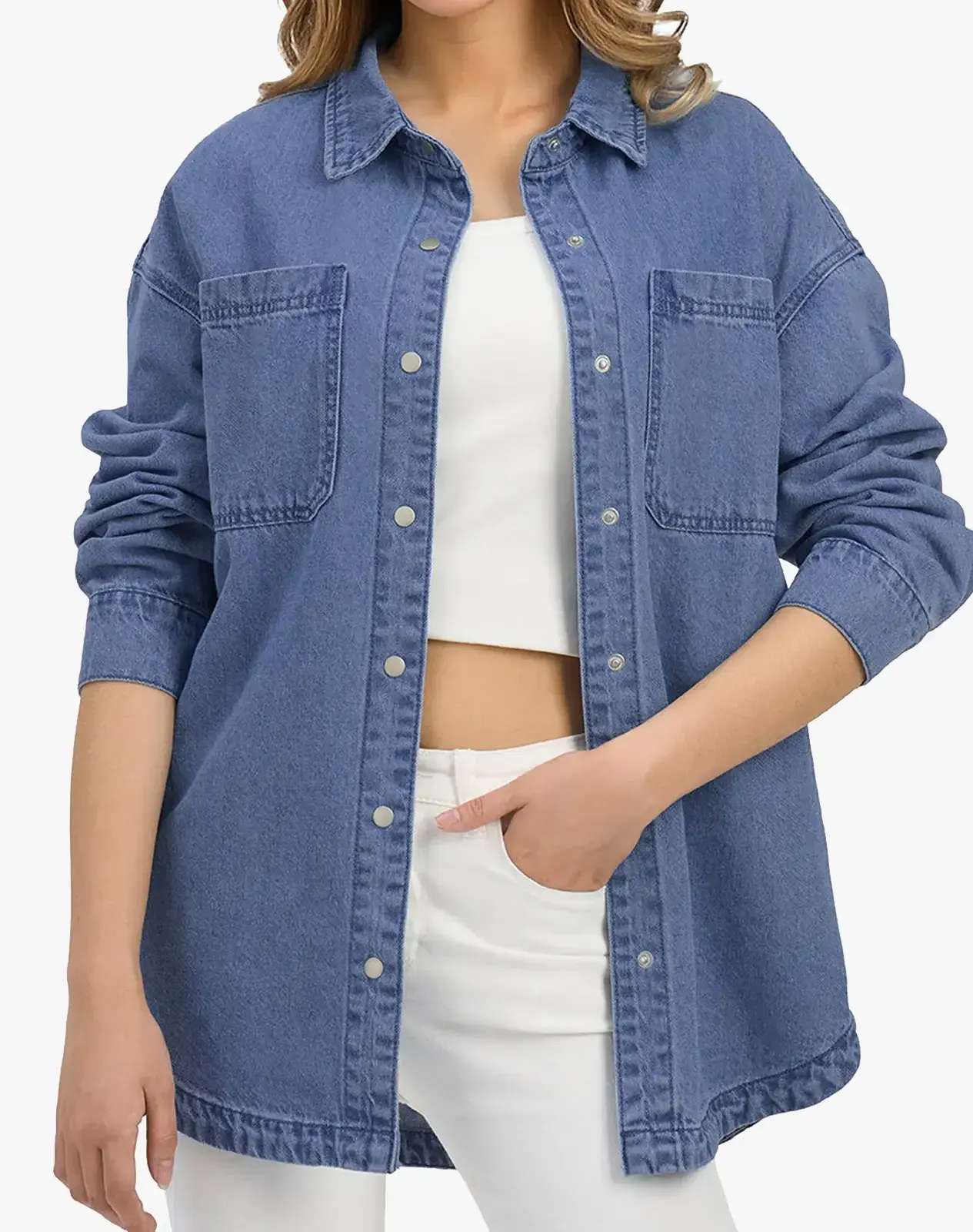 Navy Women's Cotton Long Sleeve Loose Fit Work Shirt for GZ40WCP image 2