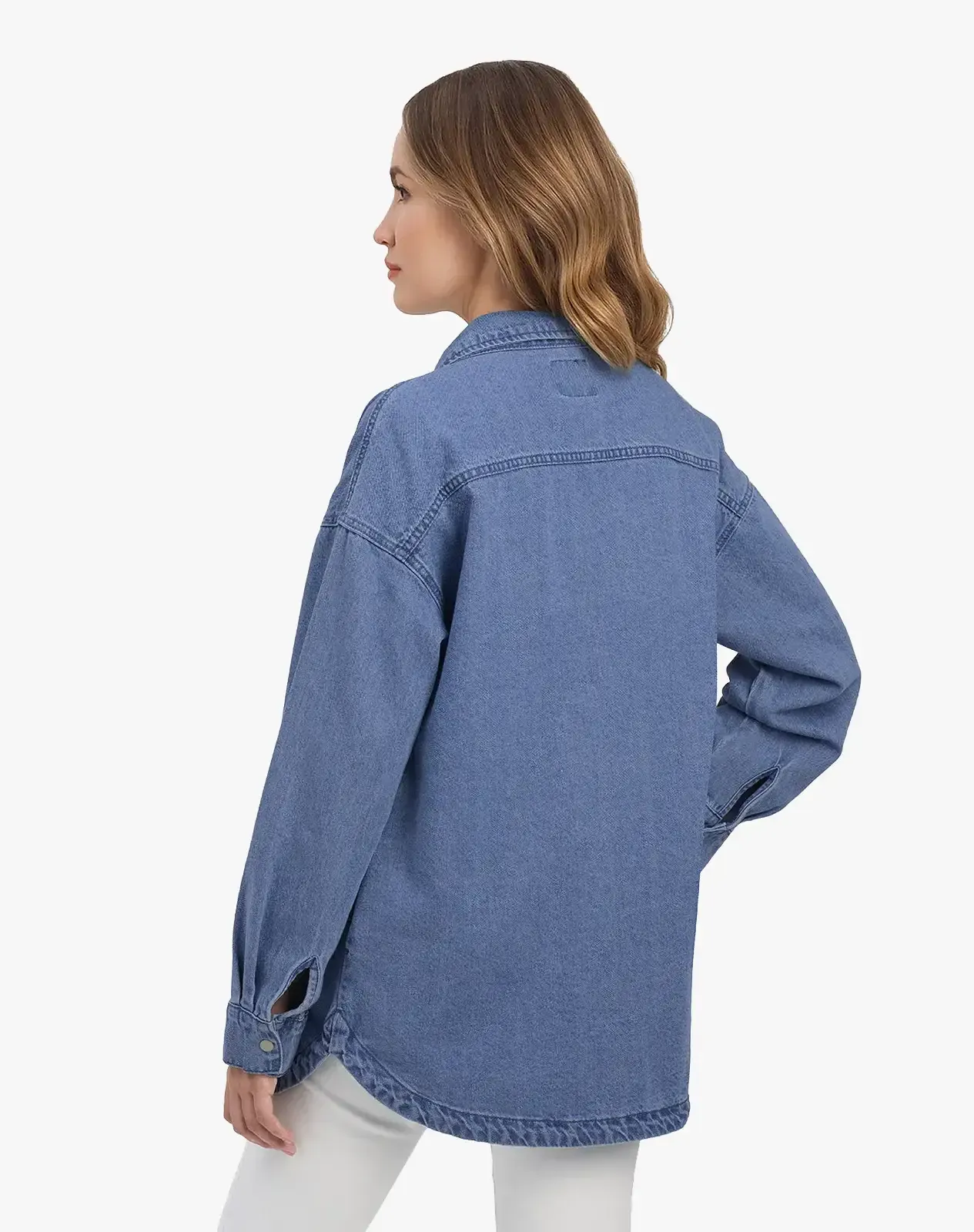 Navy Women's Cotton Long Sleeve Loose Fit Work Shirt for GZ40WCP image 3