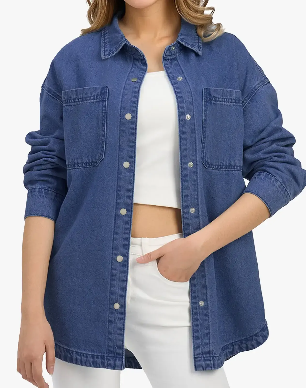 Dark navy Women's Cotton Long Sleeve Loose Fit Work Shirt for GZ40WCP image 2