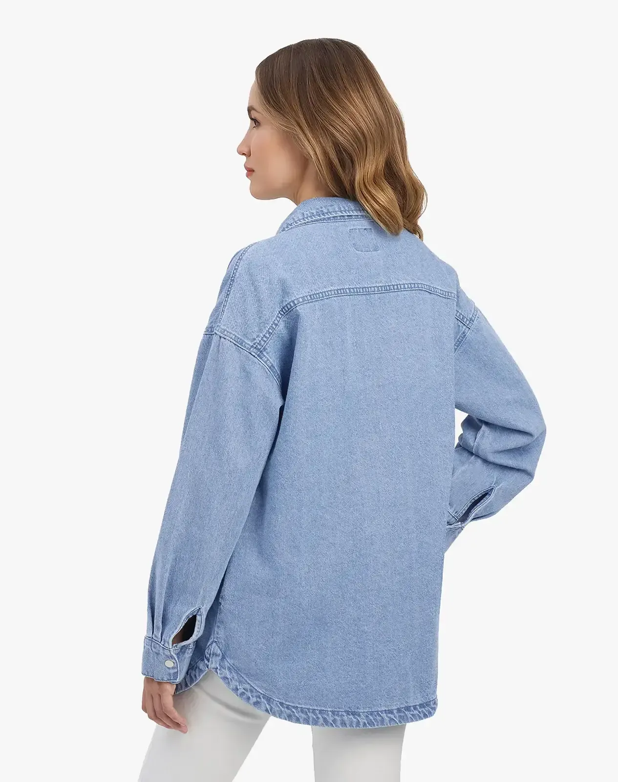 Blue Women's Cotton Long Sleeve Loose Fit Work Shirt for GZ40WCP image 3