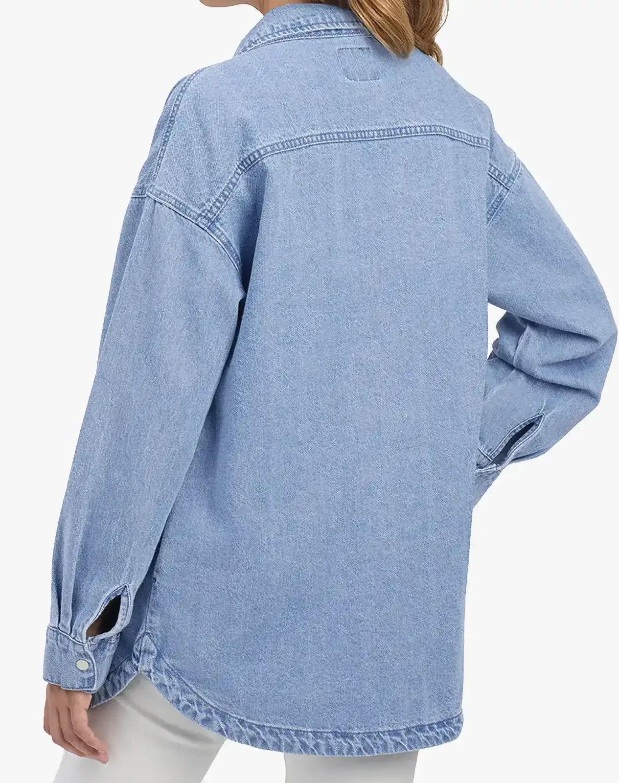 Blue Women's Cotton Long Sleeve Loose Fit Work Shirt for GZ40WCP image 4