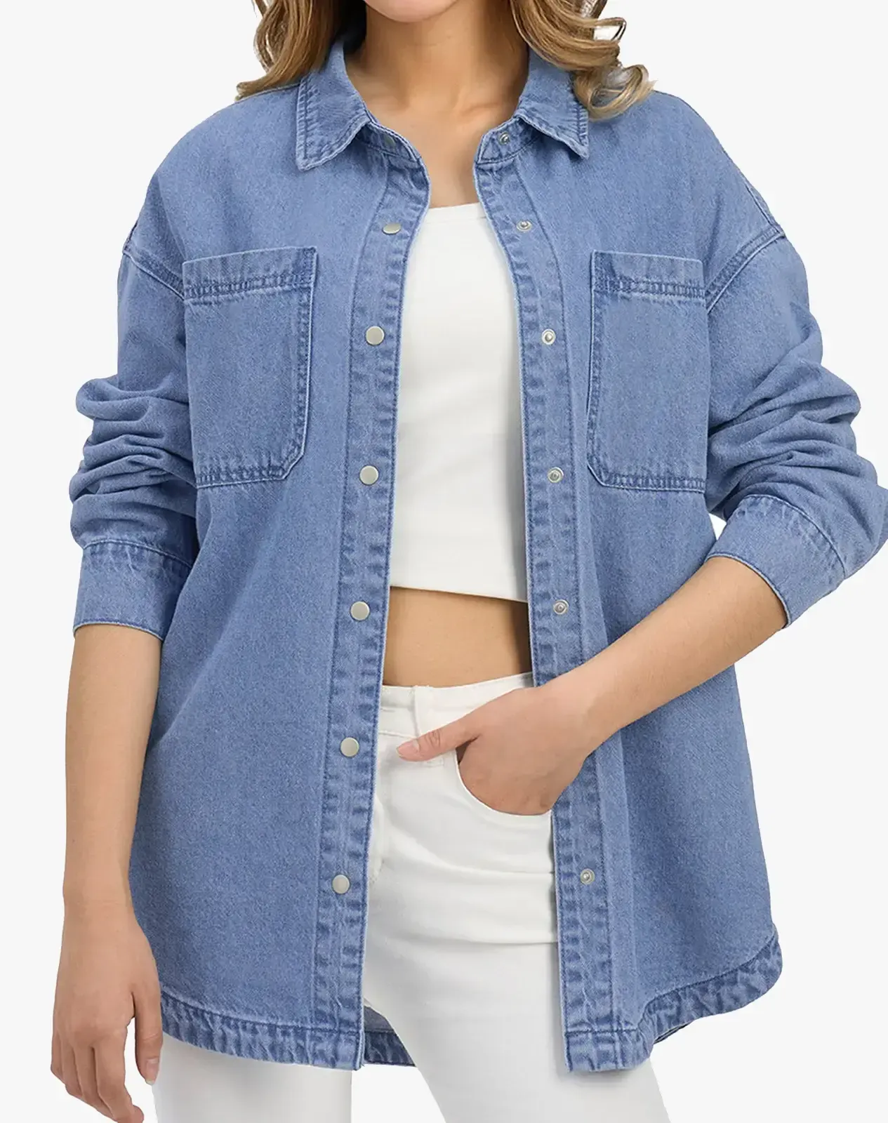 Blue 1 Women's Cotton Long Sleeve Loose Fit Work Shirt for GZ40WCP image 2