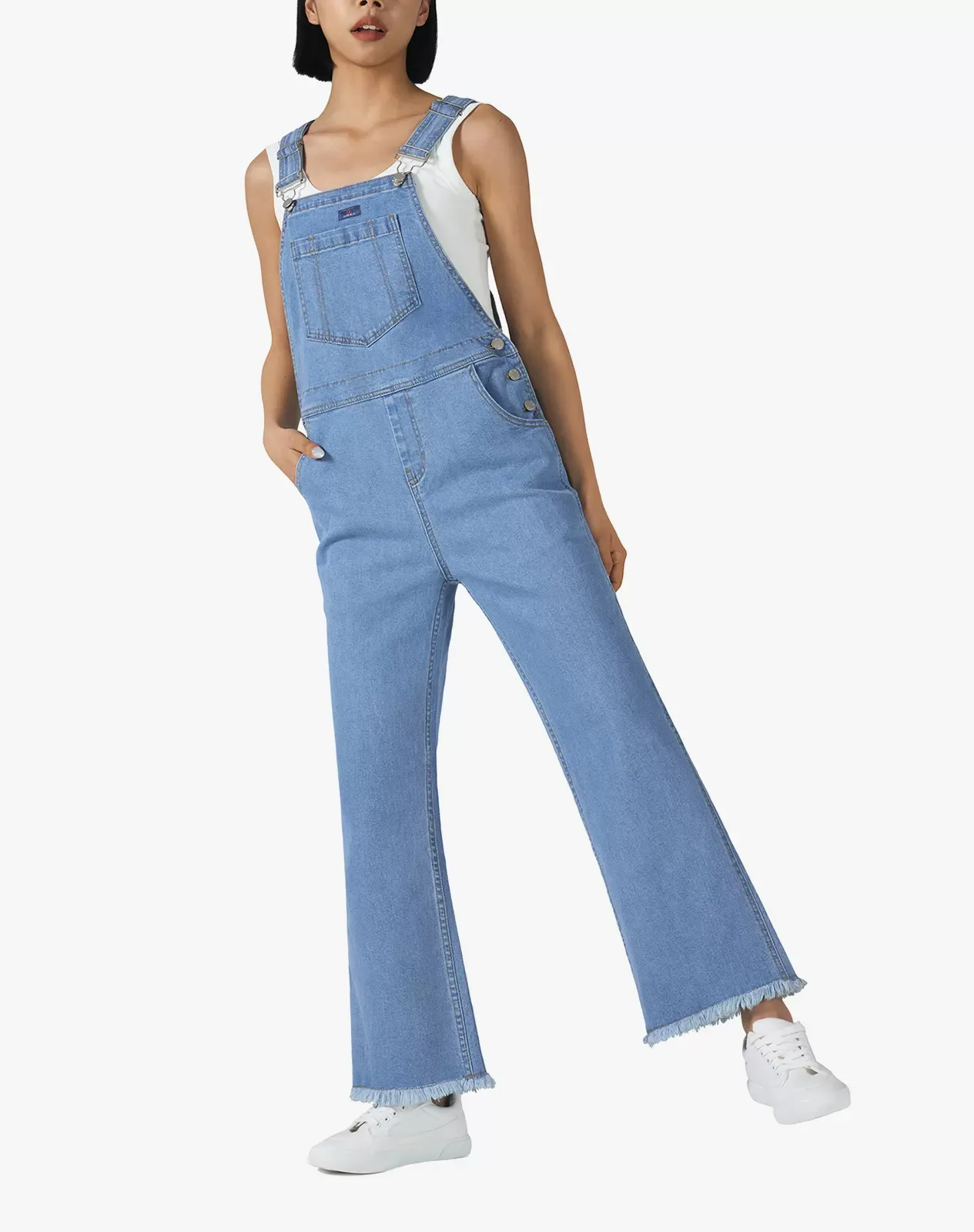 Stone washed blue Women's Wide-Leg Denim Overalls for GZ41WCP image 2
