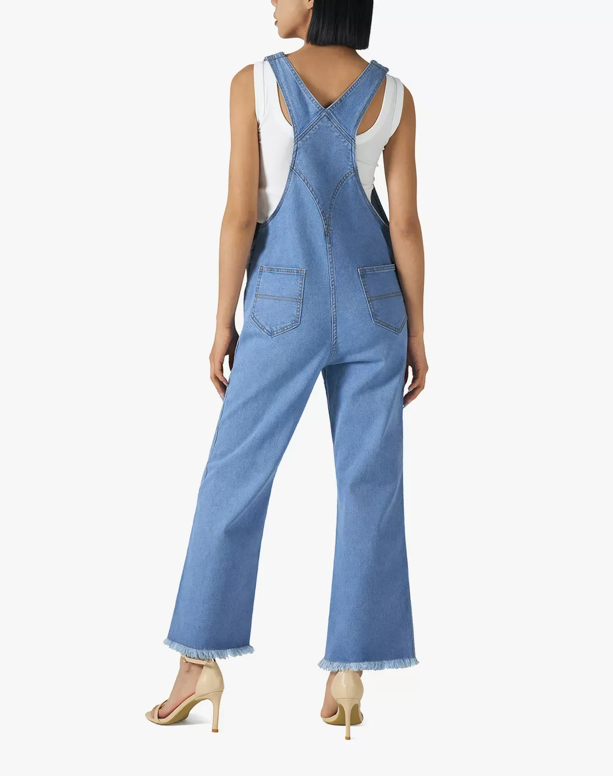 Stone washed blue Women's Wide-Leg Denim Overalls for GZ41WCP image 3