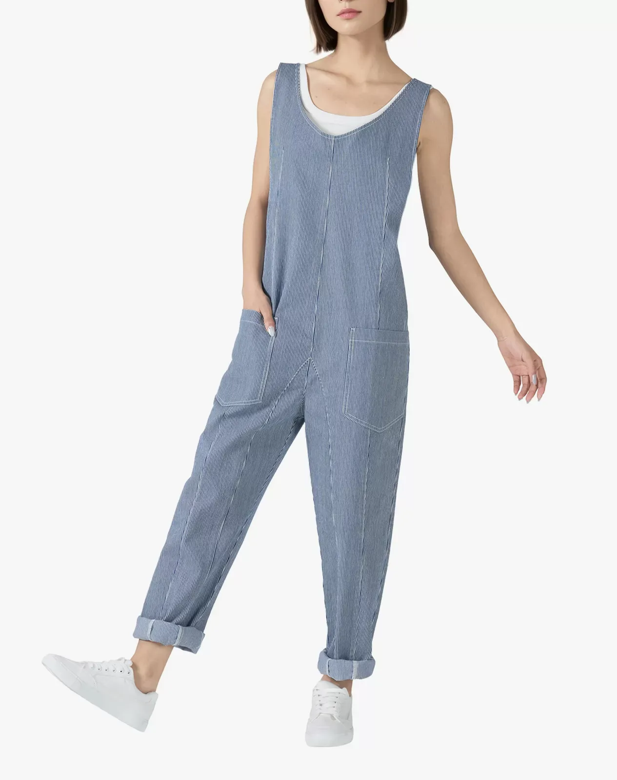 Stone washed blue Women's Sleeveless Jumpsuit Lightweight One-Piece Workwear for GZ42WCP image 3