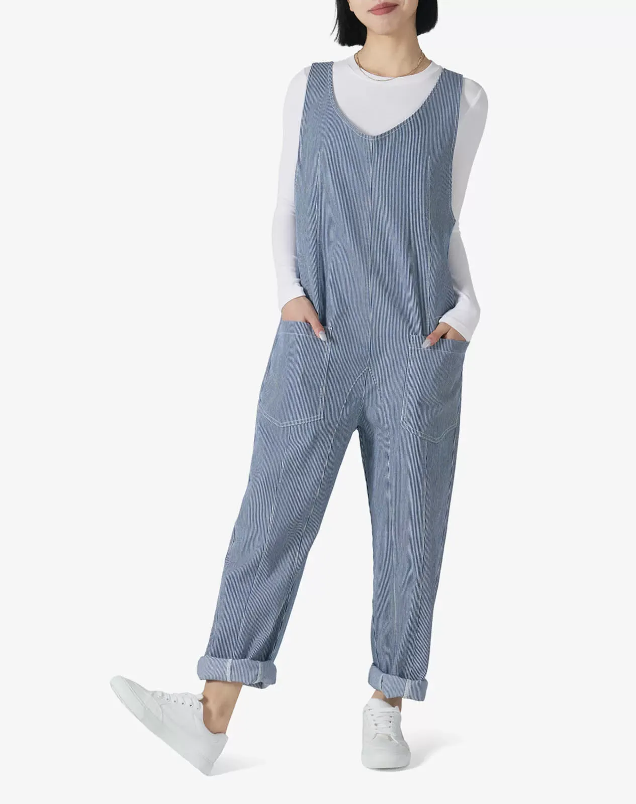 Stone washed blue Women's Sleeveless Jumpsuit Lightweight One-Piece Workwear for GZ42WCP image 5