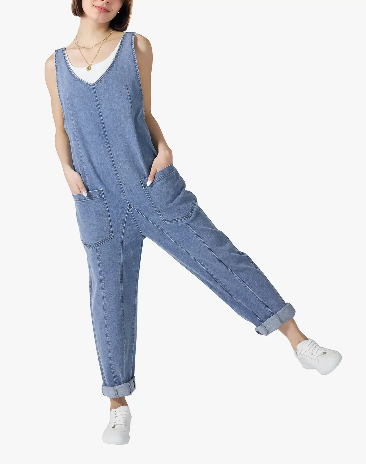 Women's Sleeveless Jumpsuit Lightweight One-Piece Workwear for GZ42WCP image 3