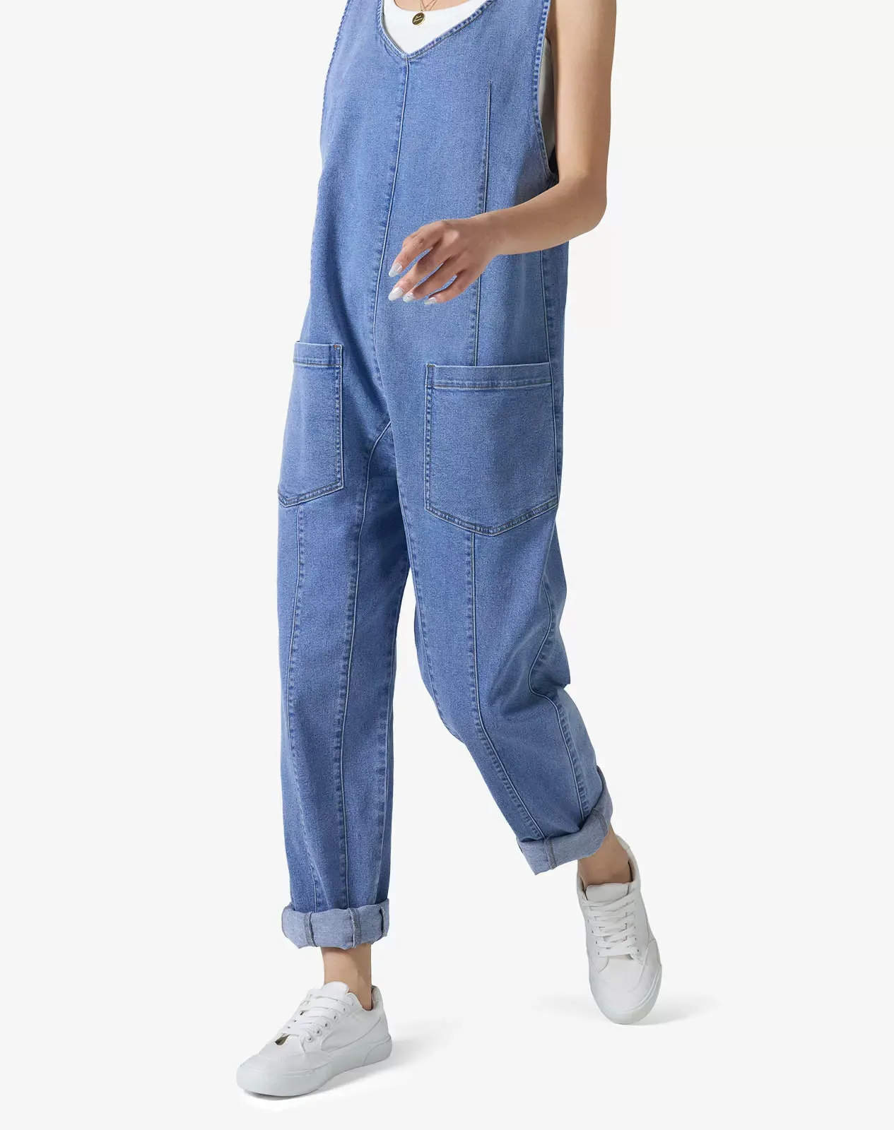 Navy Women's Sleeveless Jumpsuit Lightweight One-Piece Workwear for GZ42WCP image 5