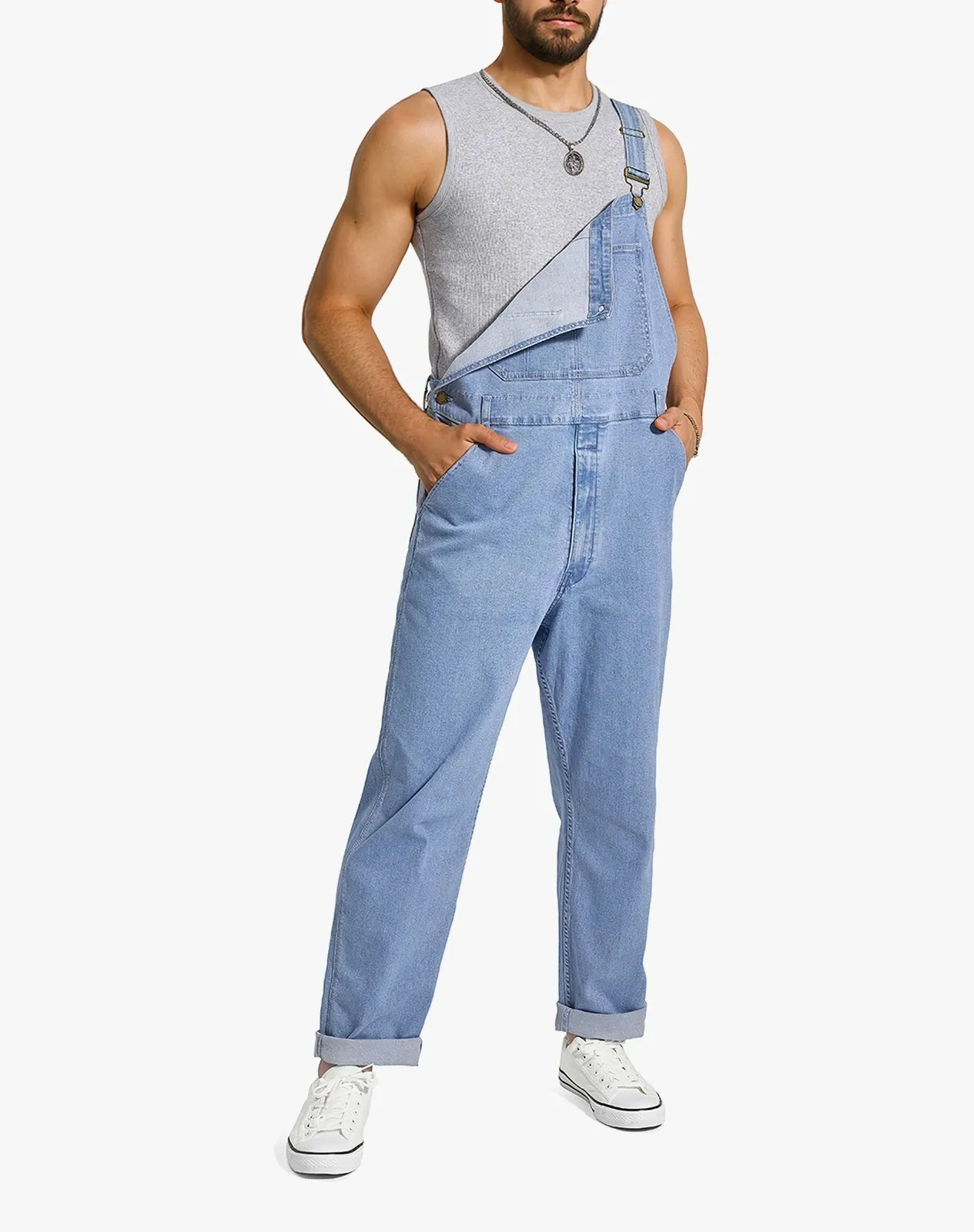 Stone washed blue Men's Casual Denim Bib Overalls for GZ43MCP image 2