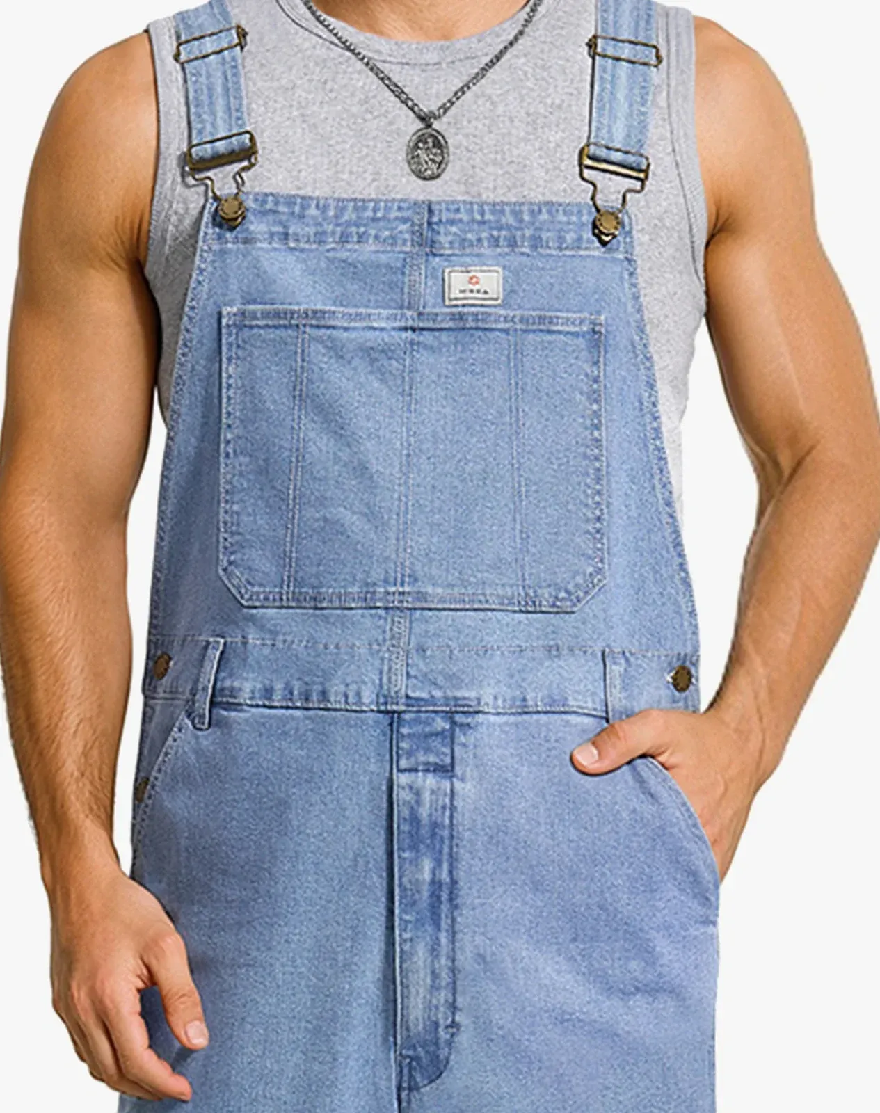Stone washed blue Men's Casual Denim Bib Overalls for GZ43MCP image 4