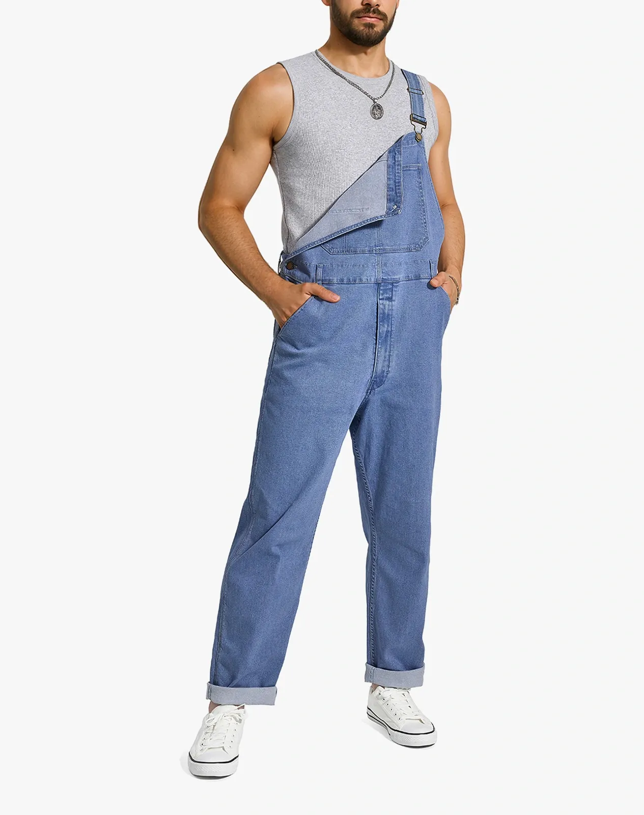 Navy Men's Casual Denim Bib Overalls for GZ43MCP image 2
