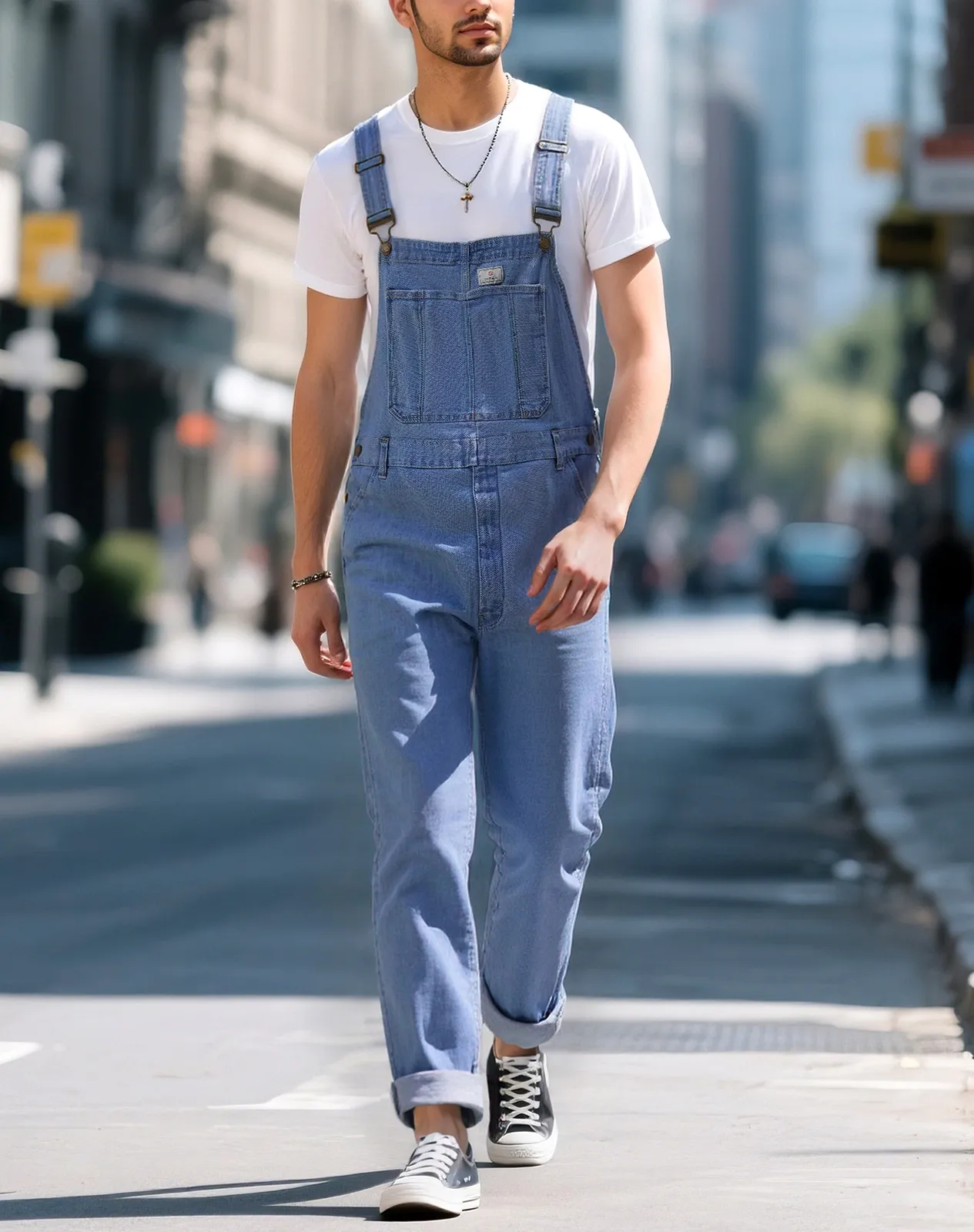 Navy Men's Casual Denim Bib Overalls for GZ43MCP image 6
