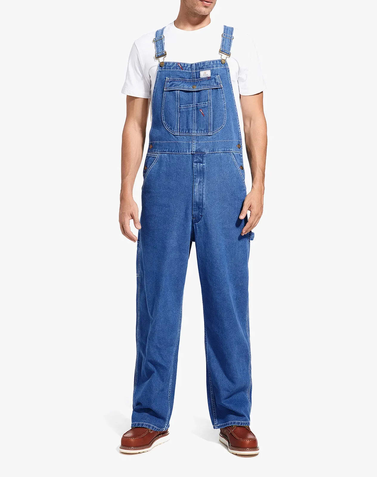 Stone washed blue Men's Denim Bib Overalls with Tool Pockets for GZ46MCP image 1