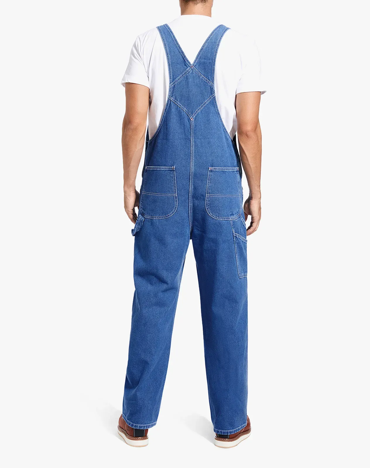 Stone washed blue Men's Denim Bib Overalls with Tool Pockets for GZ46MCP image 2