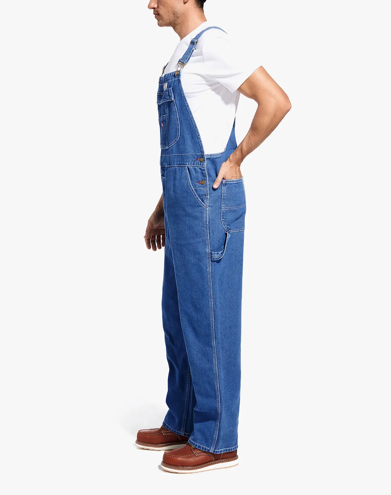 Stone washed blue Men's Denim Bib Overalls with Tool Pockets for GZ46MCP image 3