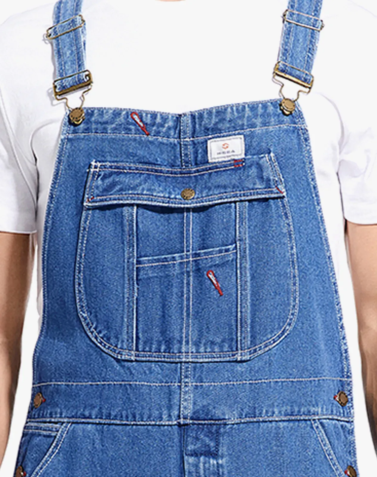 Stone washed blue Men's Denim Bib Overalls with Tool Pockets for GZ46MCP image 4
