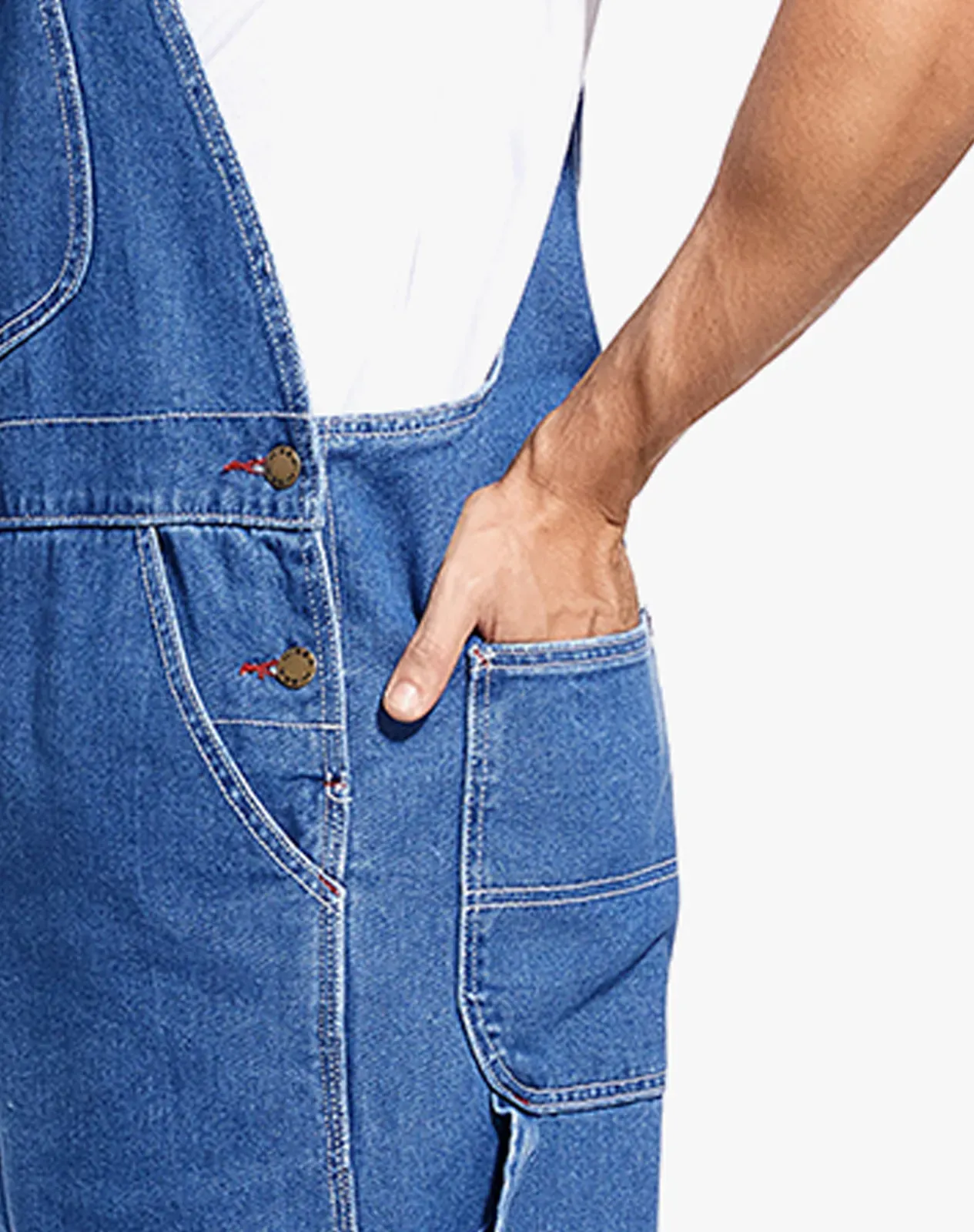 Stone washed blue Men's Denim Bib Overalls with Tool Pockets for GZ46MCP image 5