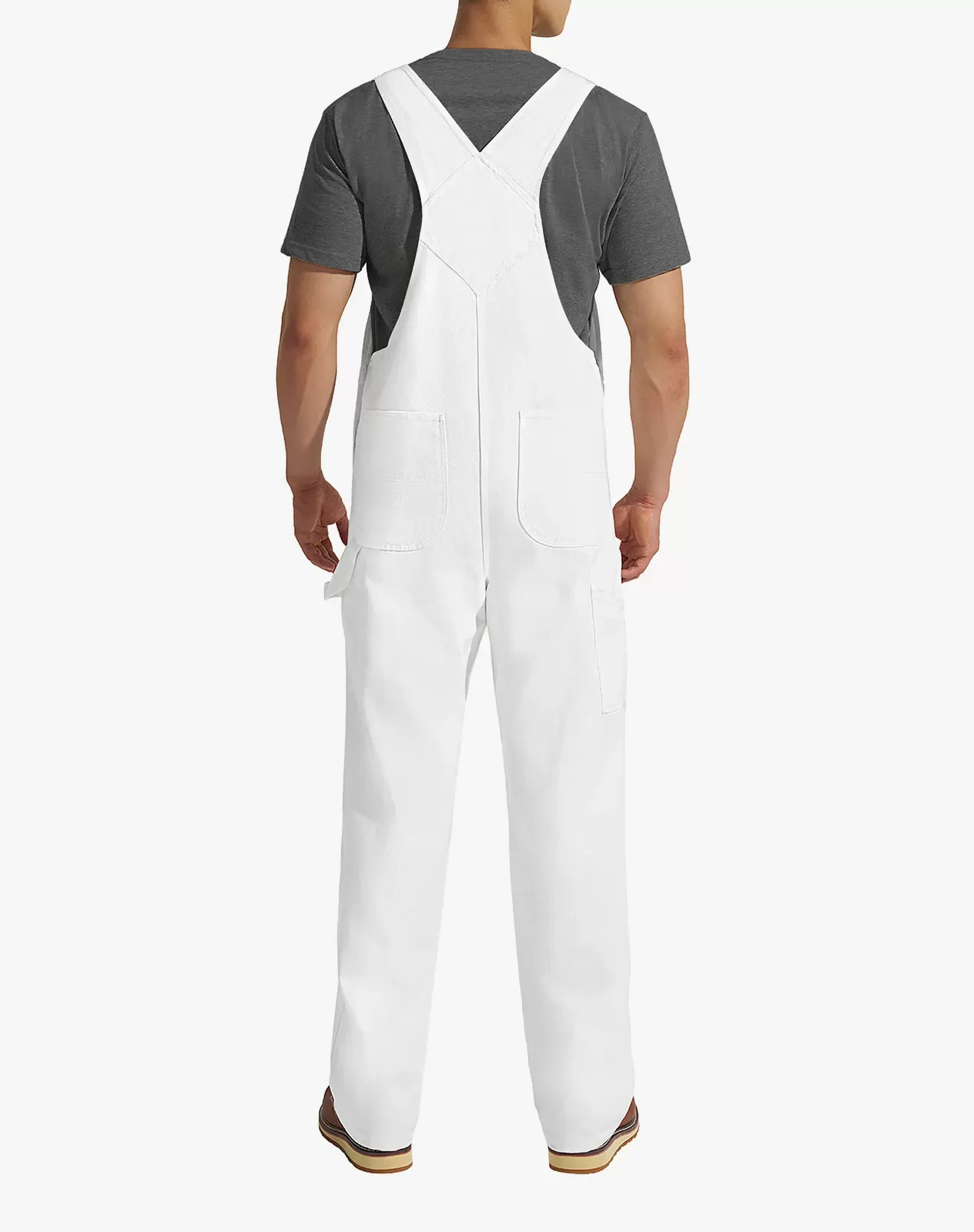 White Men's Denim Bib Overall with Tool Pockets | HISEA