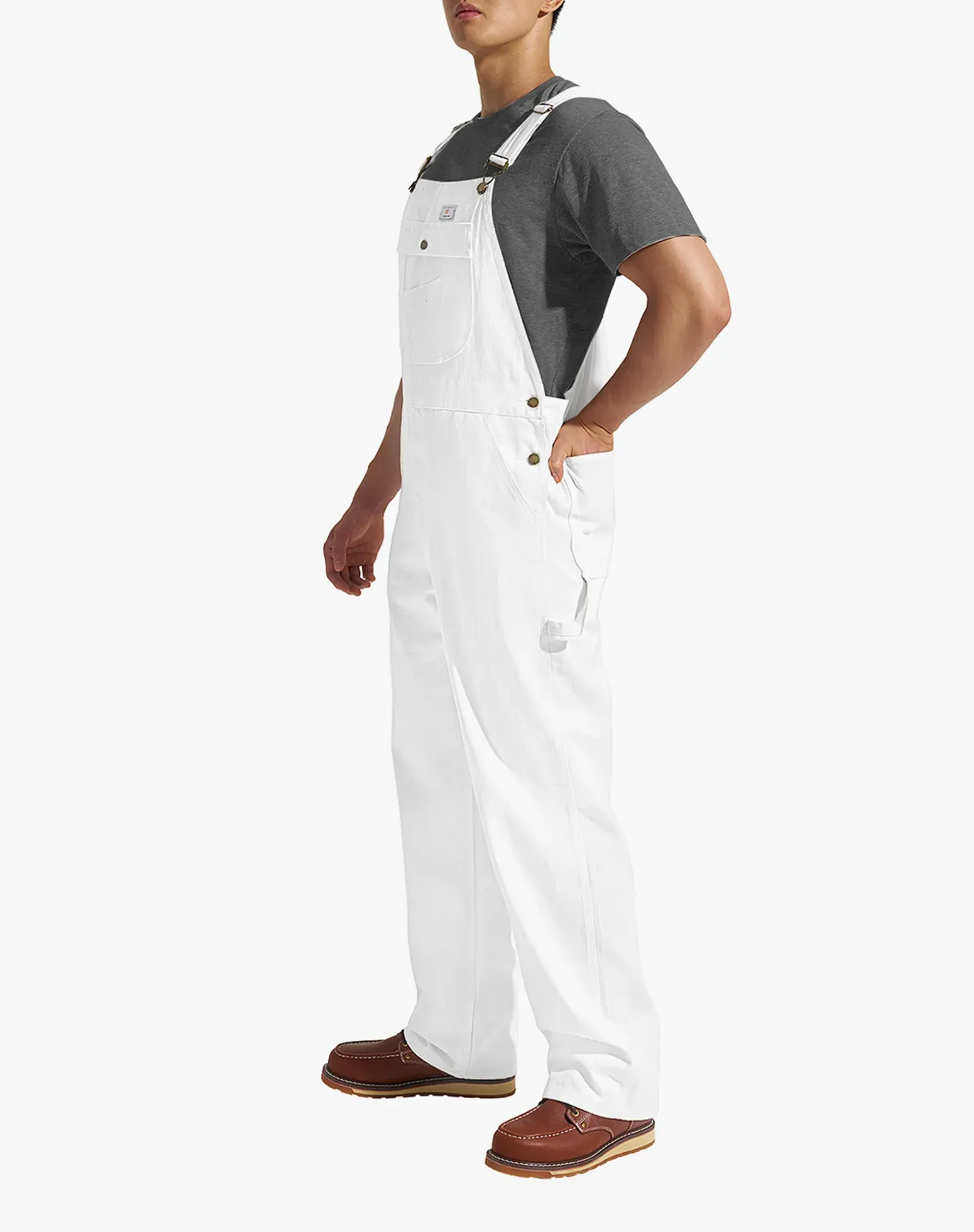 White Men's Denim Bib Overalls with Tool Pockets for GZ46MCP image 3