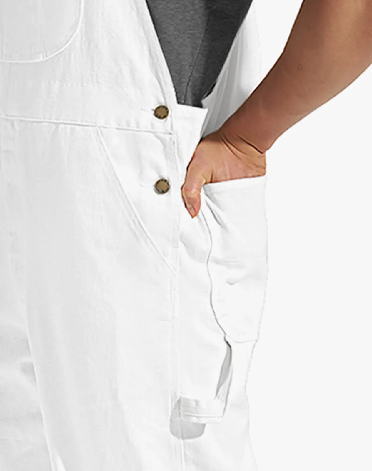 White Men's Denim Bib Overalls with Tool Pockets for GZ46MCP image 4