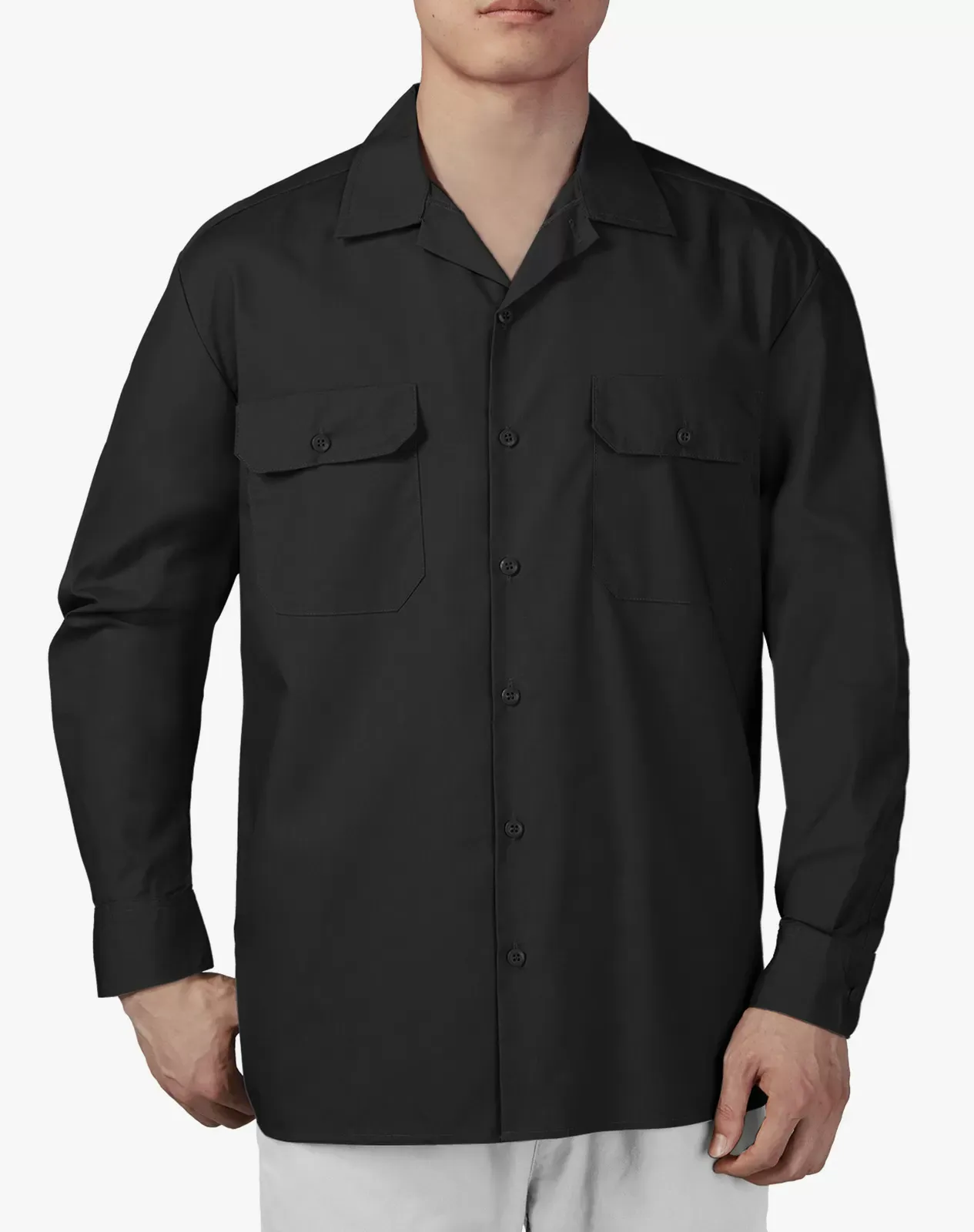 Black Men's Cotton Long Sleeve Regular Fit Work Shirt for GZ51MCP image 4