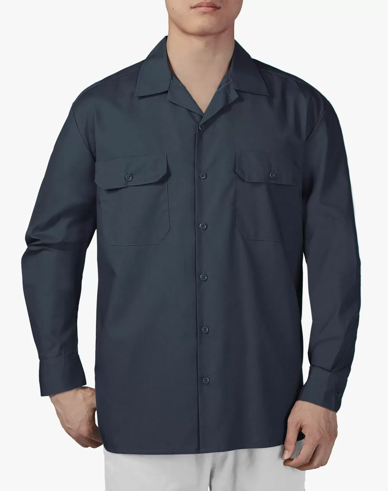 Navy Men's Cotton Long Sleeve Regular Fit Work Shirt for GZ51MCP image 4