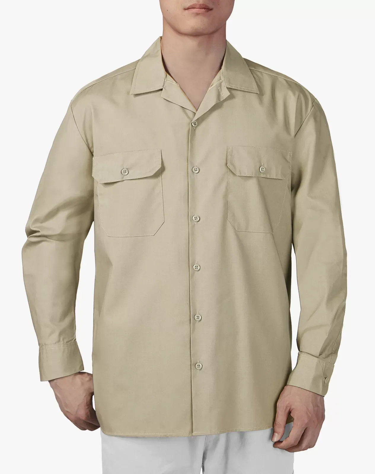 Khaki Men's Cotton Long Sleeve Regular Fit Work Shirt for GZ51MCP image 4