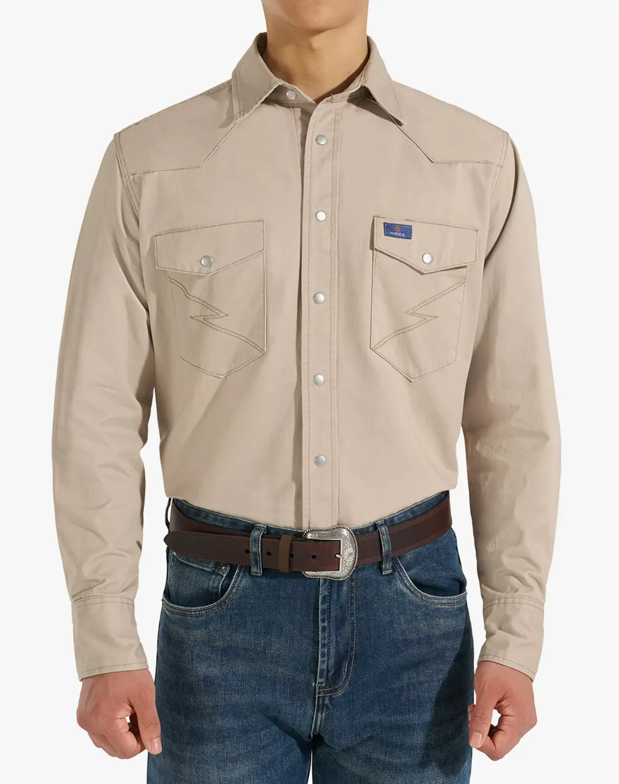 Wheat Men's Cotton Long Sleeve Regular Fit Work Shirt for GZ51MCP image 5