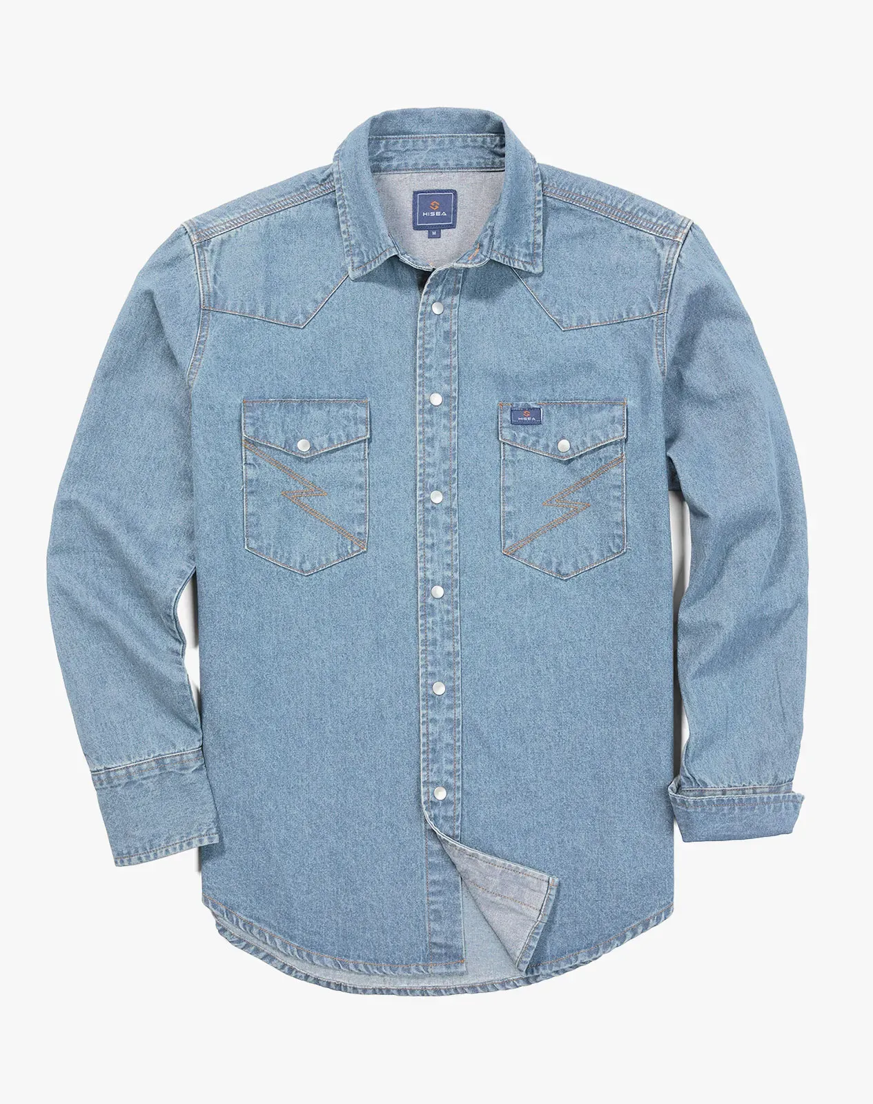 Stone washed blue Men‘s Cotton Long Sleeve Regular Fit Work Shirt for GZ51MCP image 3