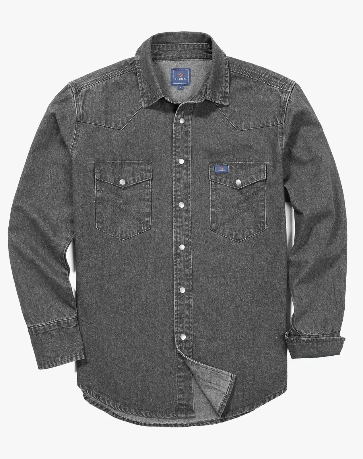 Grey Men's Denim Long Sleeve Regular Fit Work Shirt for GZ51MCPA image 3
